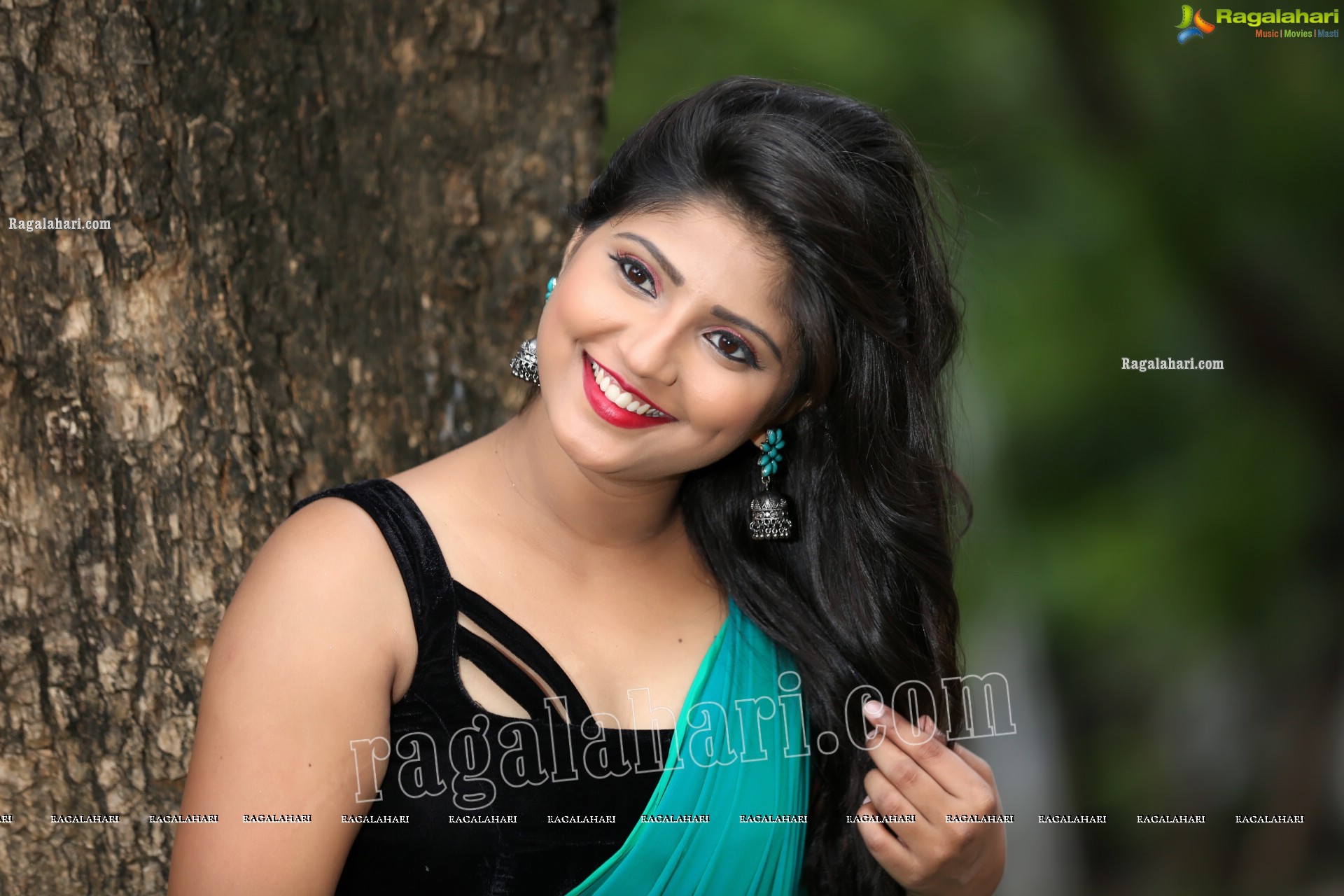 Shabeena Shaik in Light Teal Blue Saree Exclusive Photo Shoot