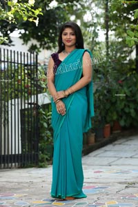 Shabeena Shaik in Light Teal Blue Saree