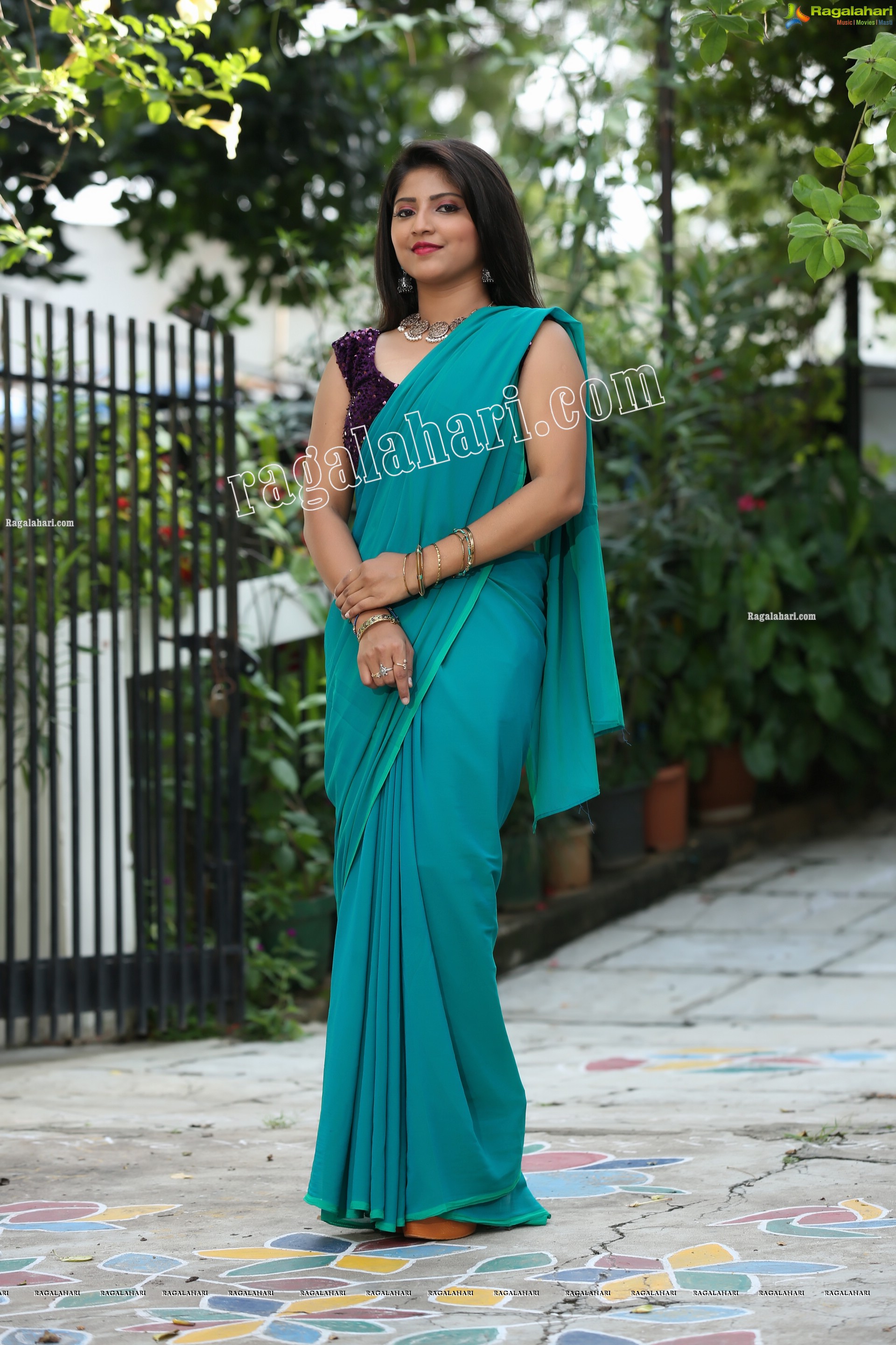 Shabeena Shaik in Light Teal Blue Saree Exclusive Photo Shoot