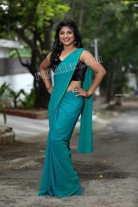 Shabeena Shaik in Light Teal Blue Saree