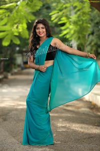 Shabeena Shaik in Light Teal Blue Saree