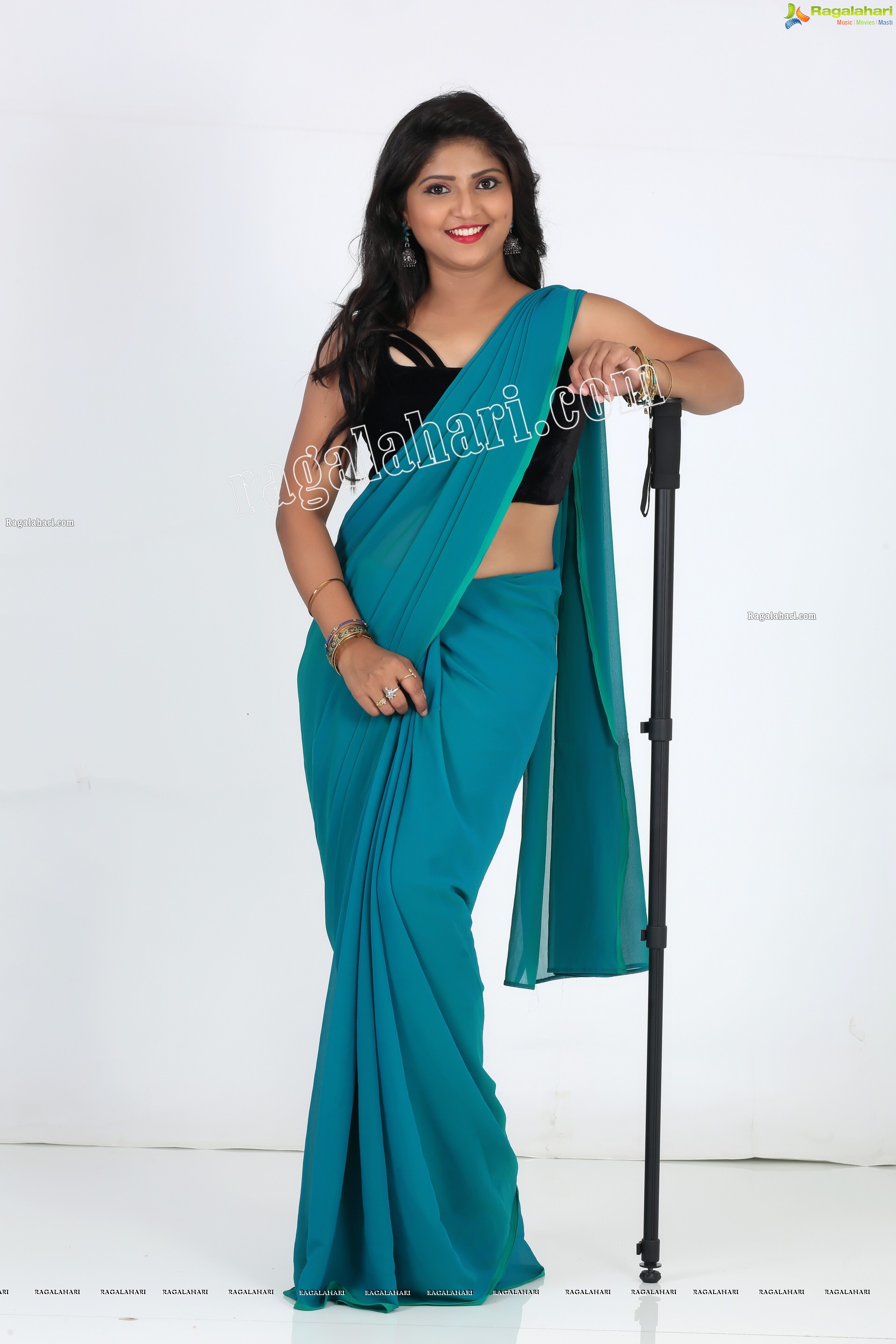Shabeena Shaik in Light Teal Blue Saree Exclusive Photo Shoot