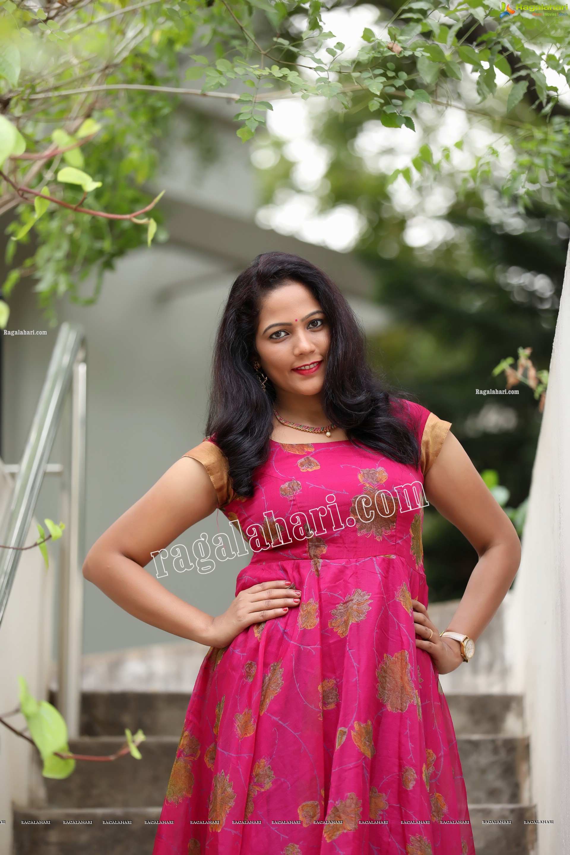 Shaik Faiza in Rani Pink Designer Long Gown, Exclusive Photo Shoot