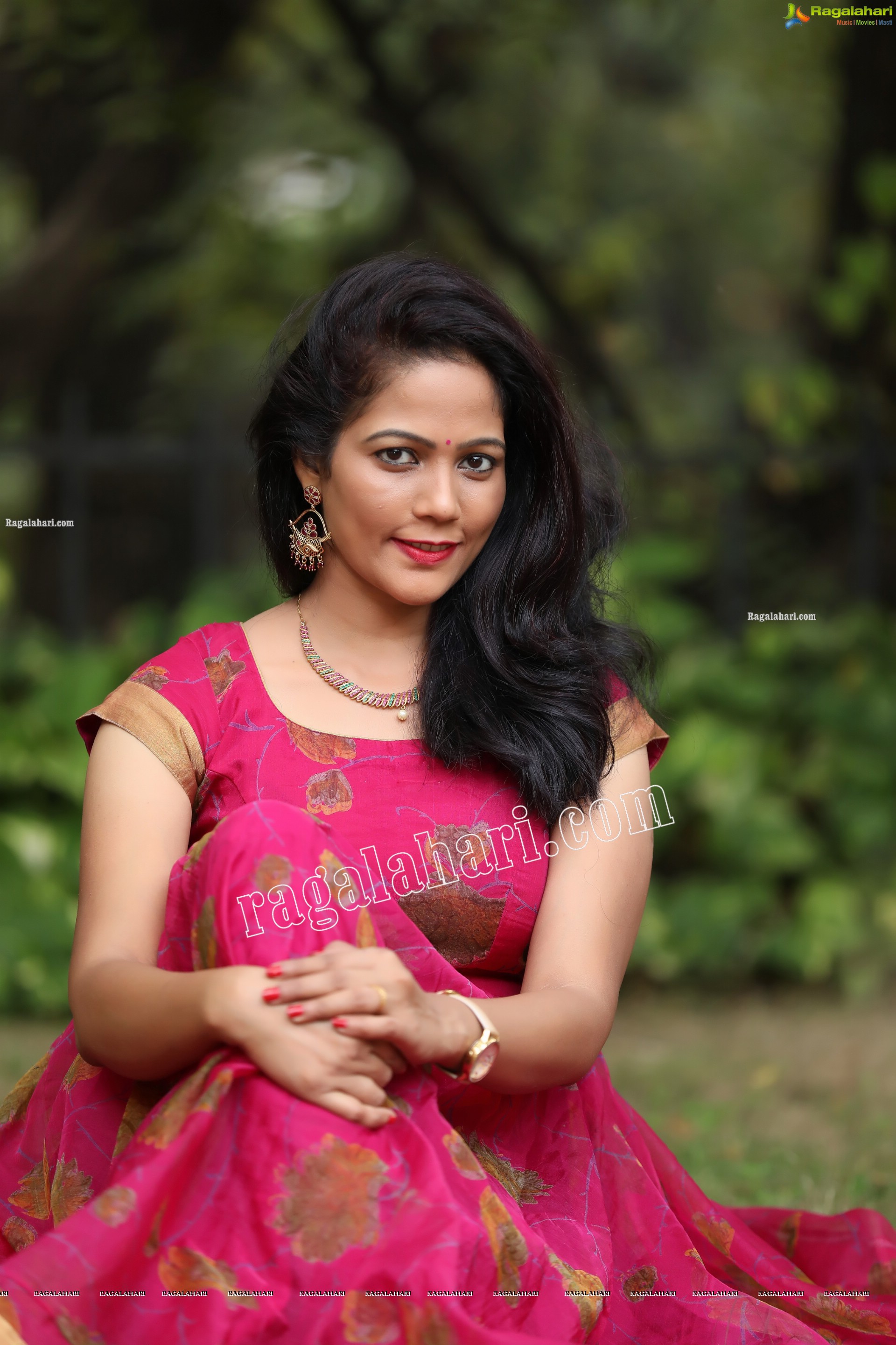 Shaik Faiza in Rani Pink Designer Long Gown, Exclusive Photo Shoot