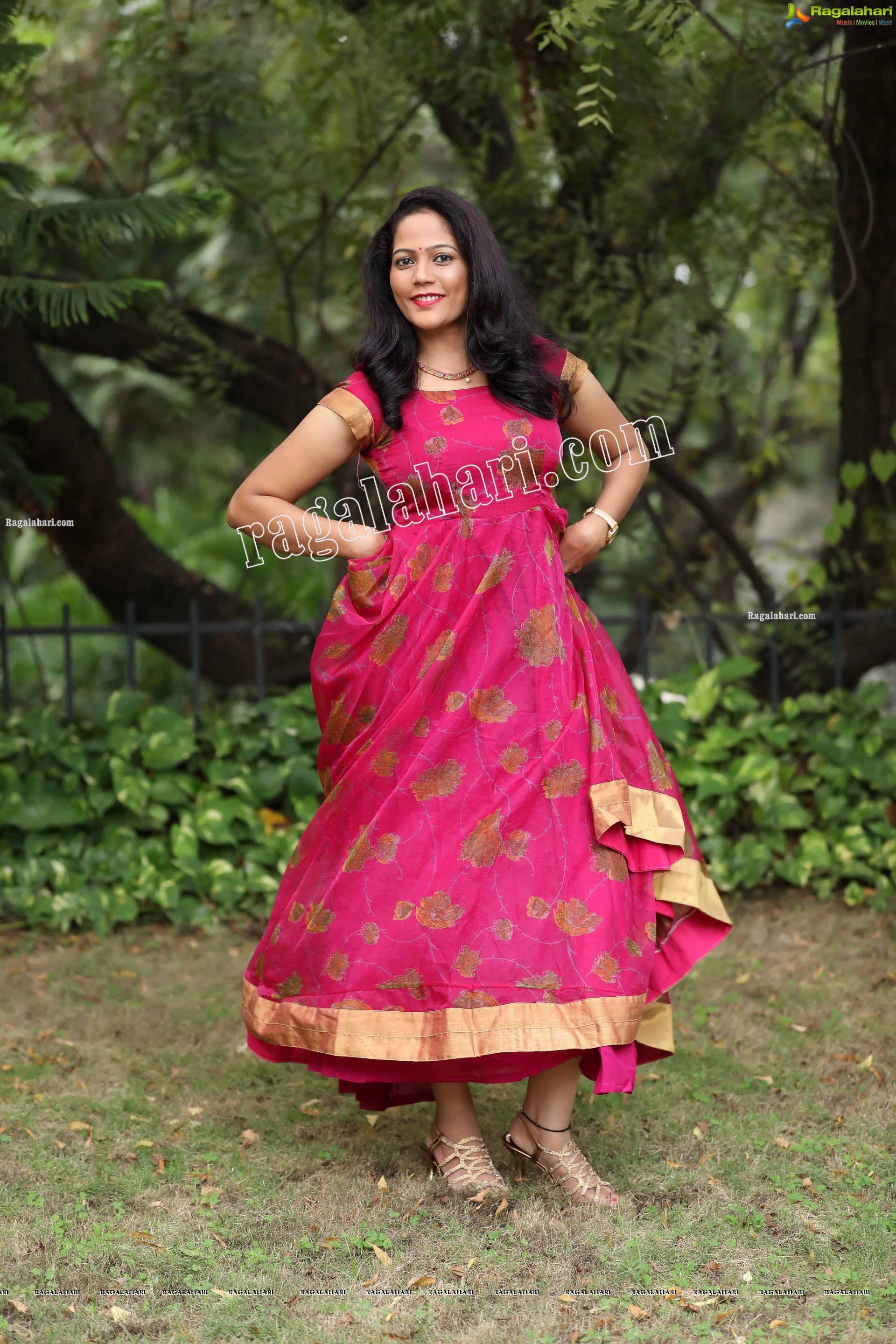 Shaik Faiza in Rani Pink Designer Long Gown, Exclusive Photo Shoot