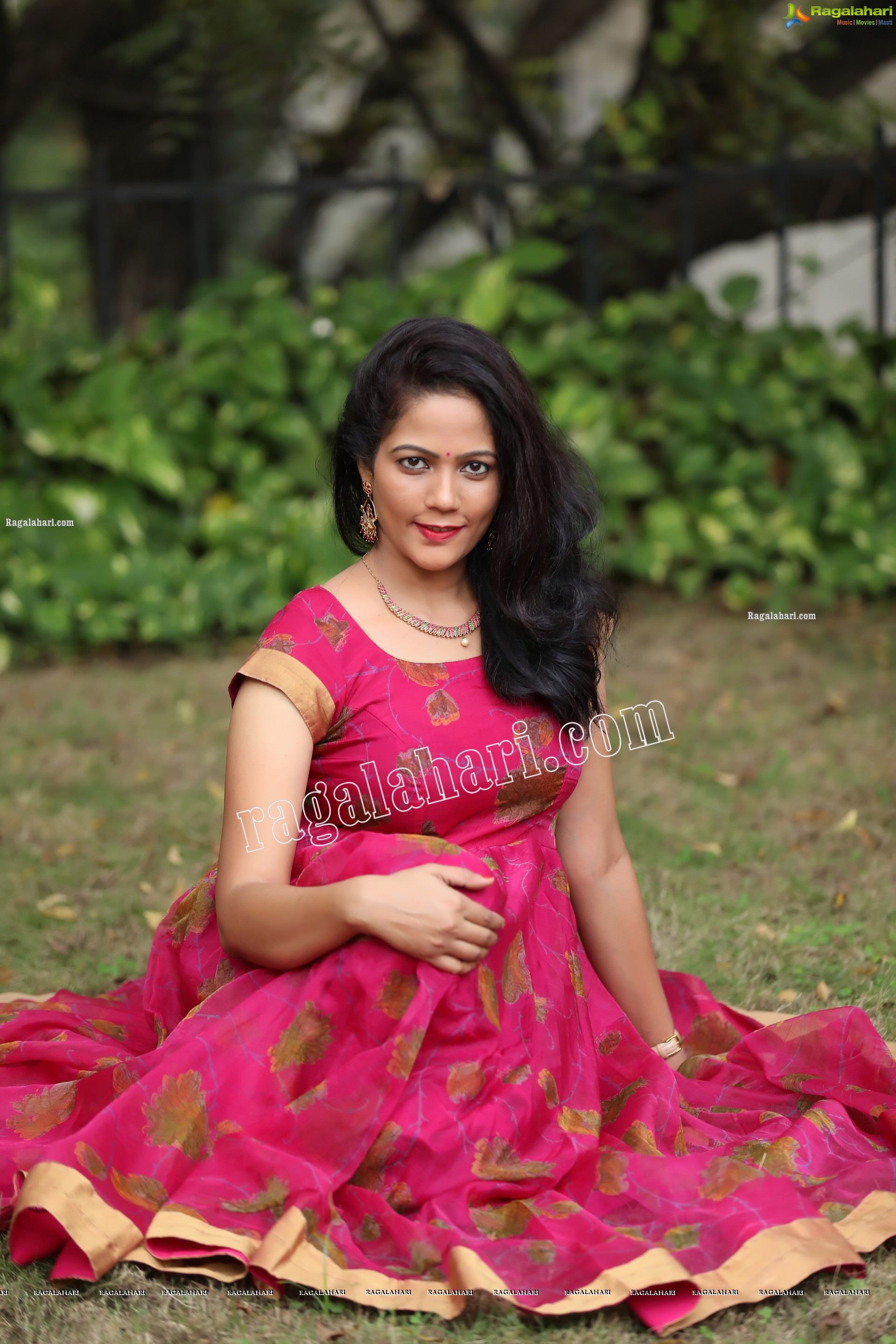 Shaik Faiza in Rani Pink Designer Long Gown, Exclusive Photo Shoot