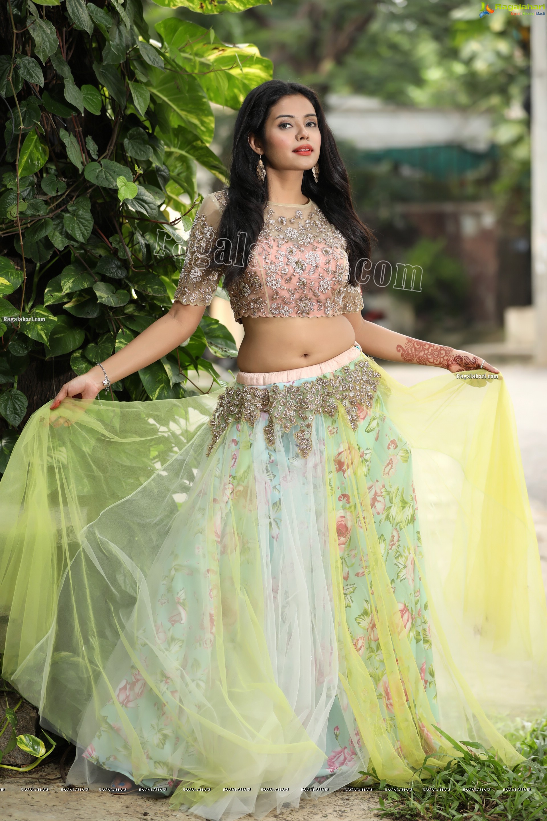 Swati Mandal in Primrose Yellow Embroidered Lehenga Exclusive Photo Shoot