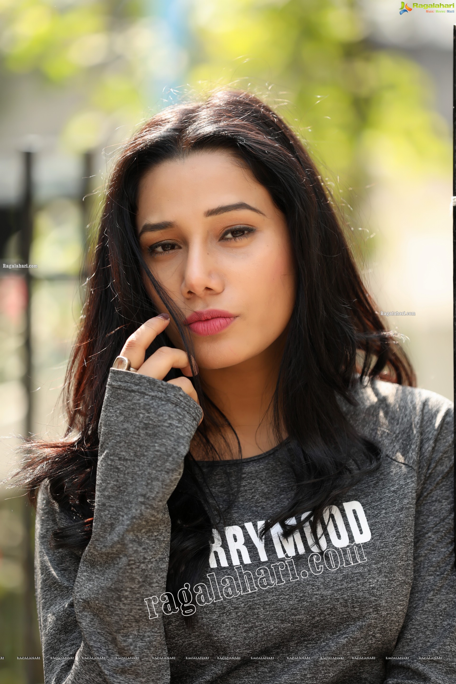 Tueeshaa in Gray Mini Medi Crop Top and Denim Shorts Exclusive Photo Shoot