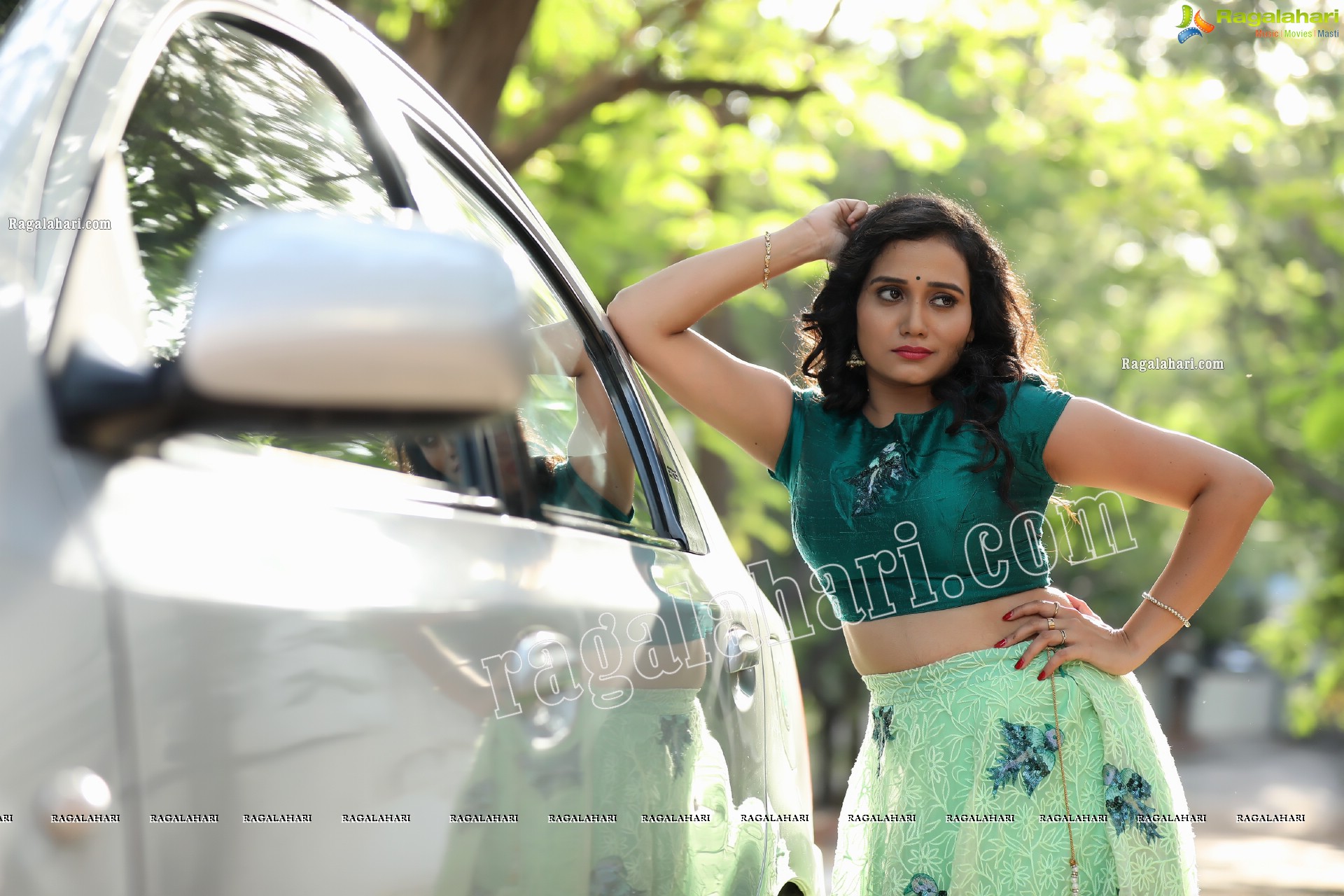 VJ Jaanu in Emerald Green Crop Top and Lehenga Exclusive Photo Shoot