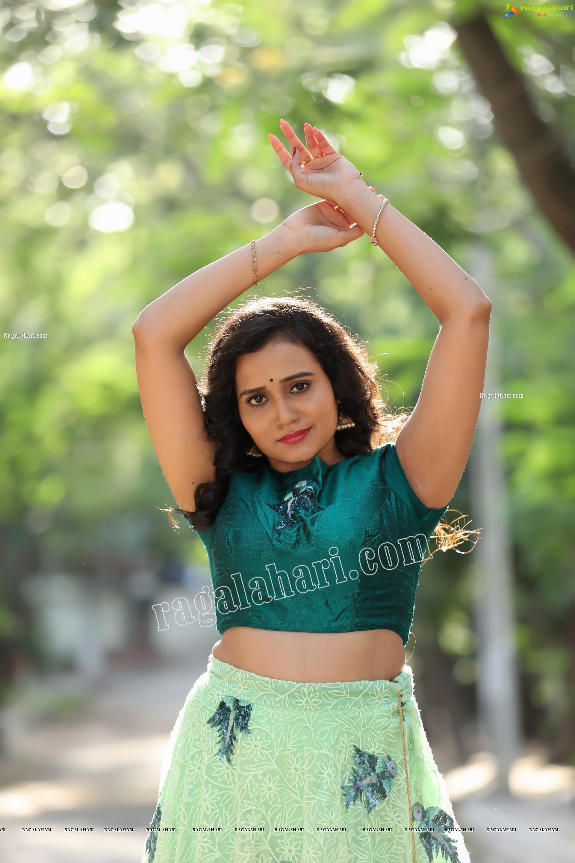 VJ Jaanu in Emerald Green Crop Top and Lehenga Exclusive Photo Shoot