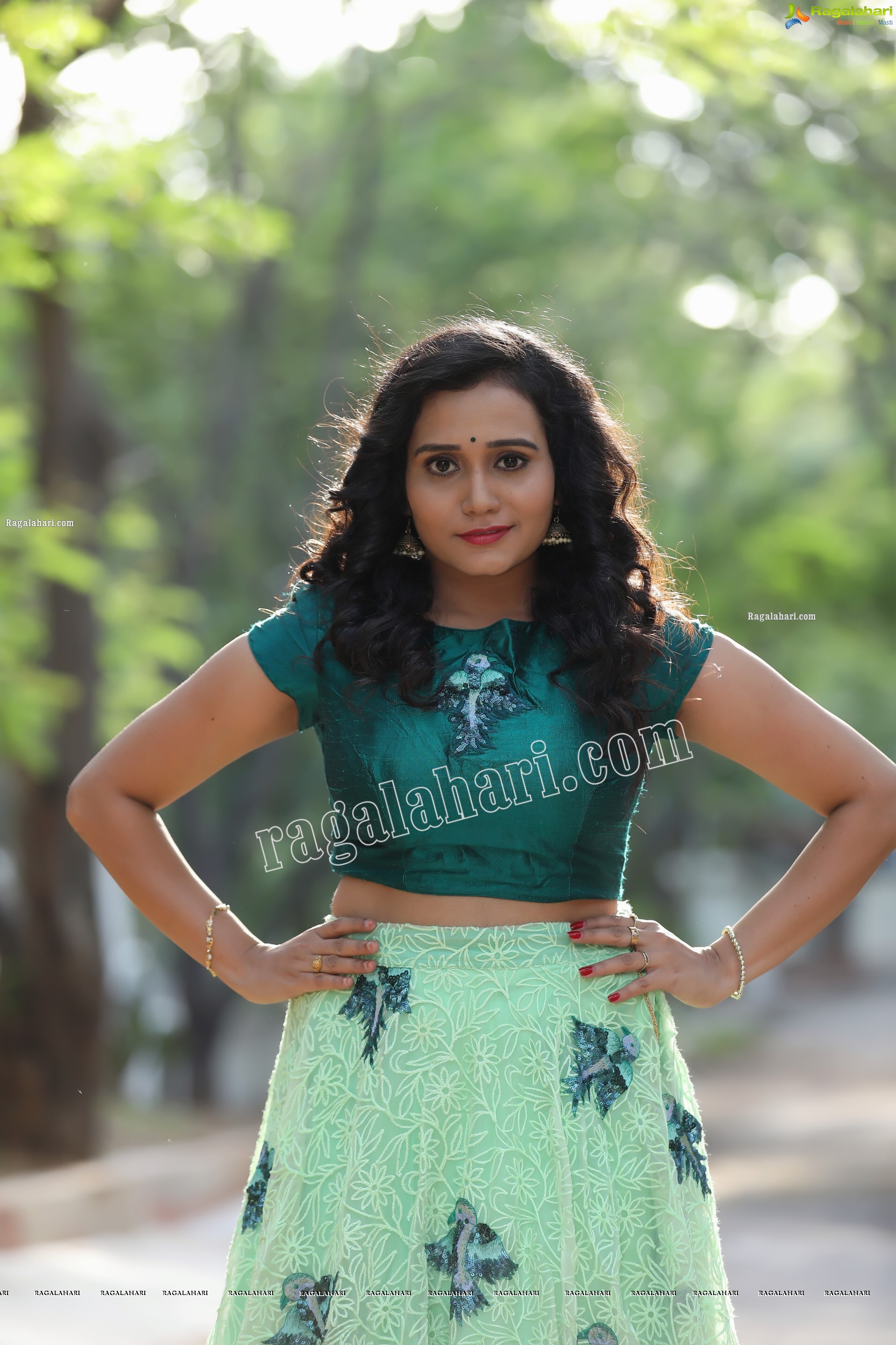 VJ Jaanu in Emerald Green Crop Top and Lehenga Exclusive Photo Shoot