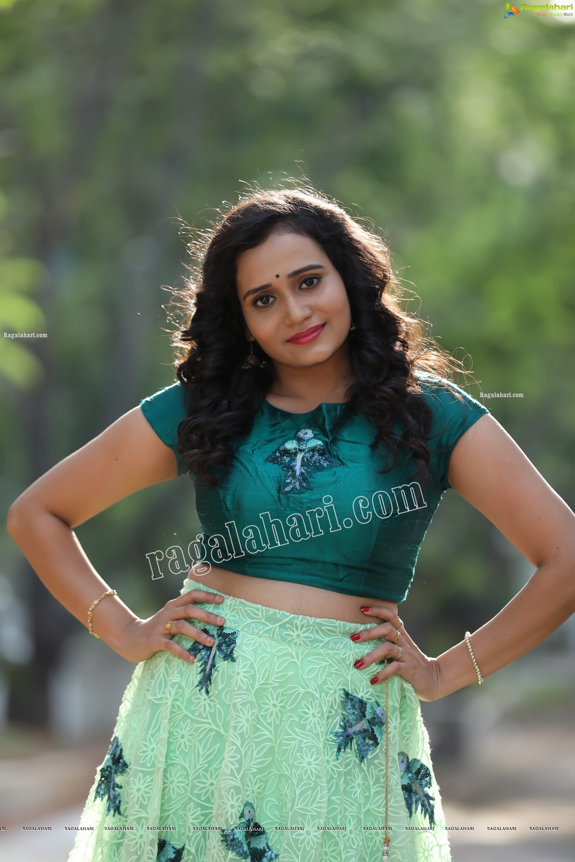 VJ Jaanu in Emerald Green Crop Top and Lehenga Exclusive Photo Shoot