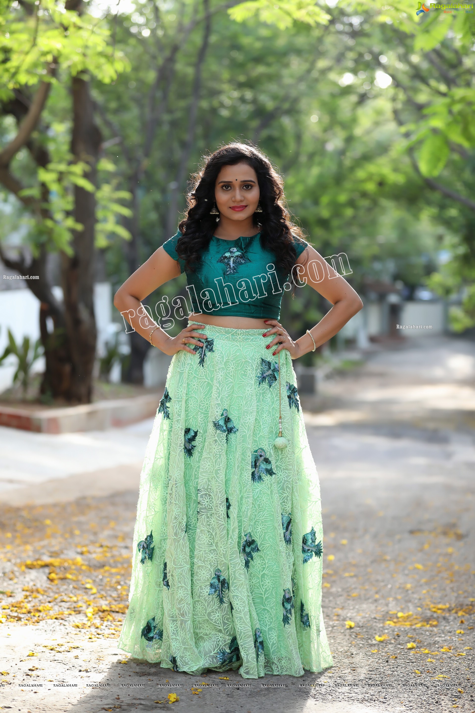 VJ Jaanu in Emerald Green Crop Top and Lehenga Exclusive Photo Shoot