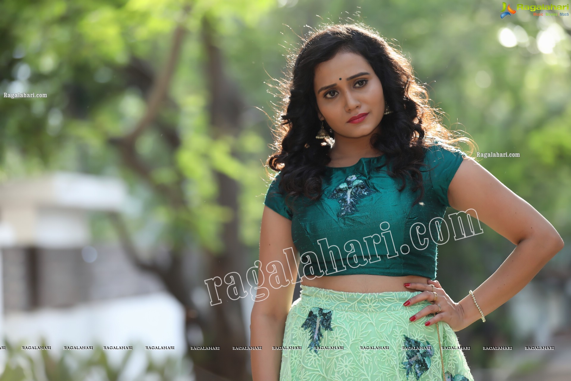 VJ Jaanu in Emerald Green Crop Top and Lehenga Exclusive Photo Shoot