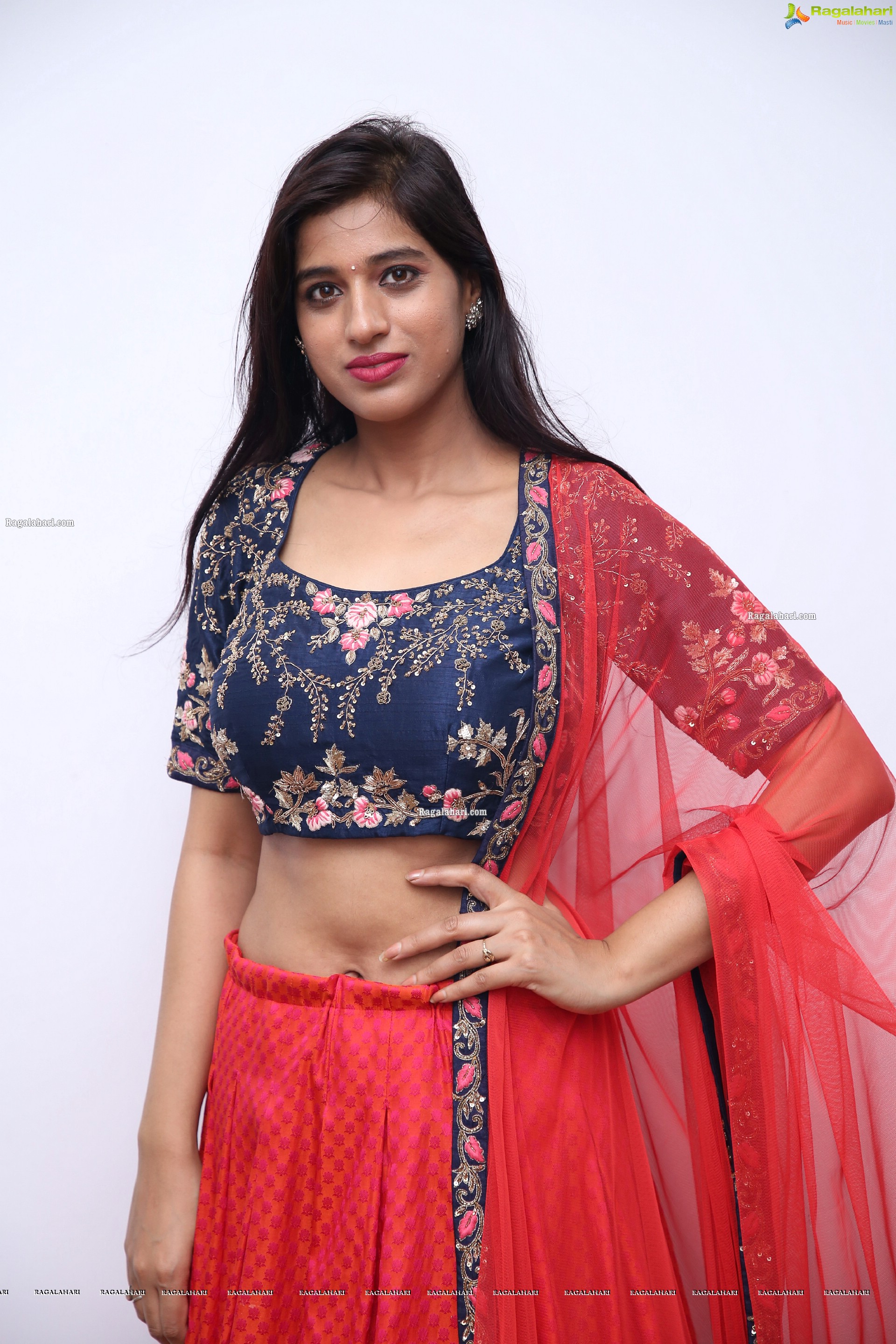 Naziya Khan in Red Designer Lehenga Choli, HD Photo Gallery