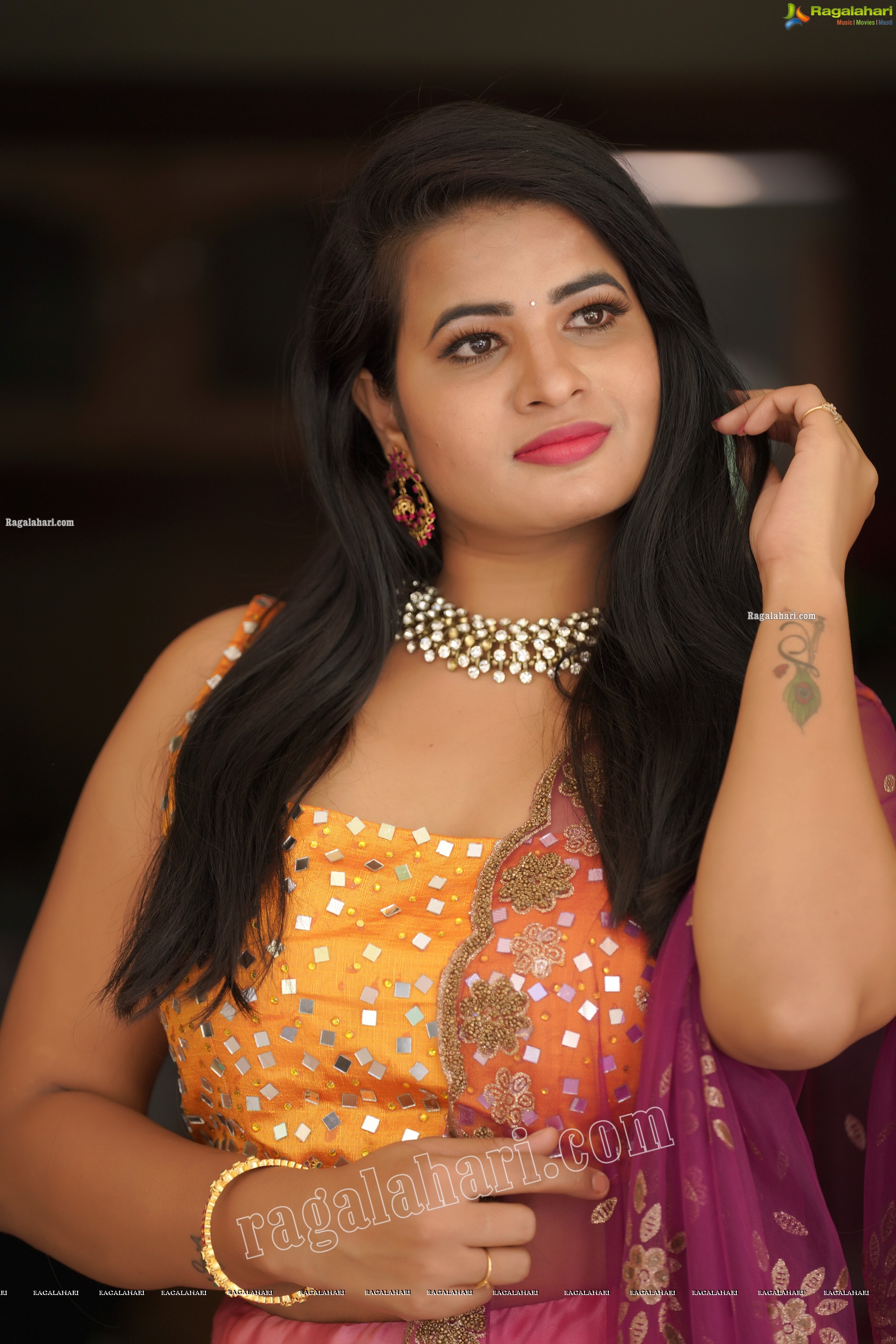 Anusha Venugopal in Pink and Yellow Embellished Lehenga Choli, Exclusive Photoshoot