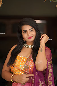 Anusha Venugopal in Pink and Yellow Embellished Lehenga