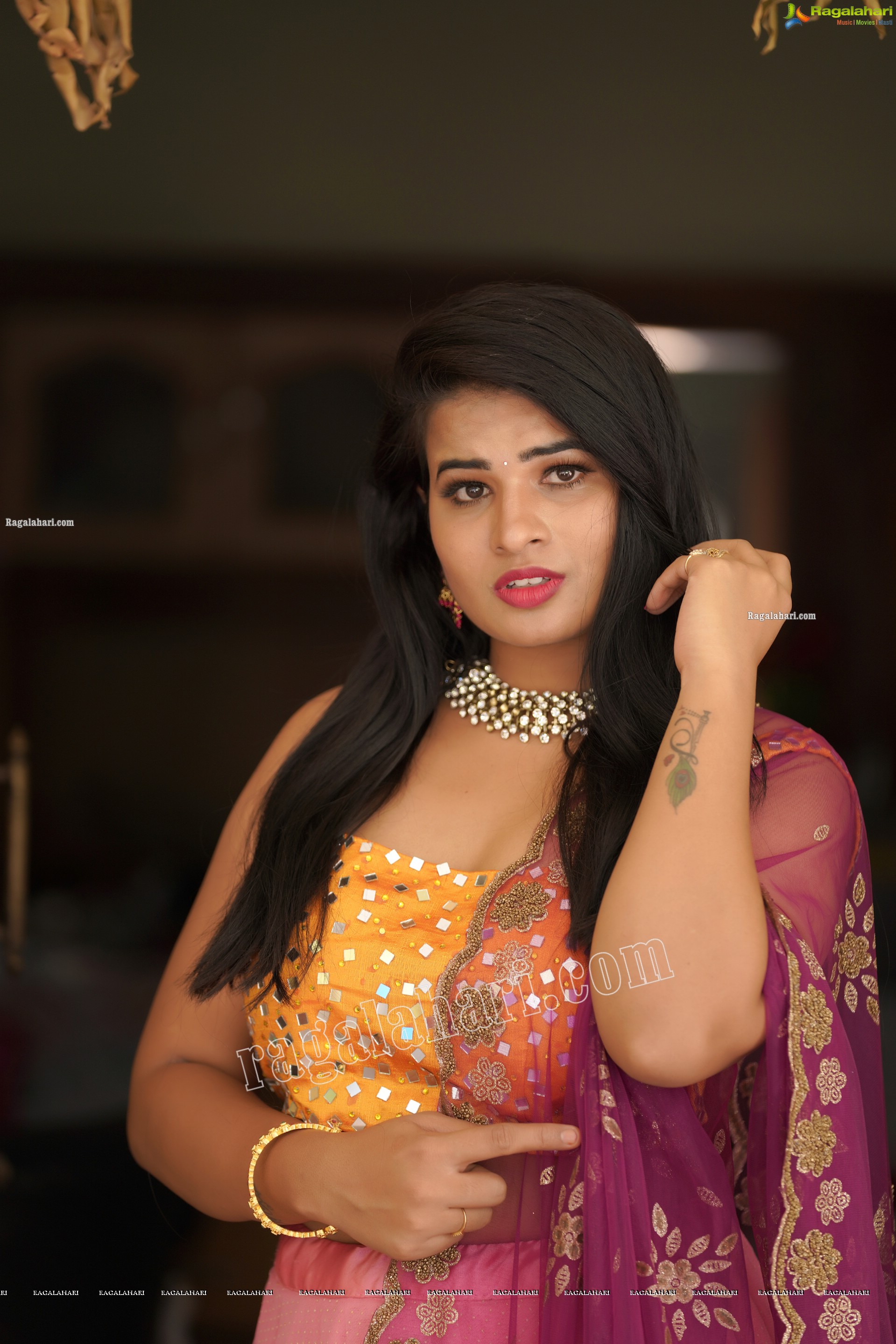 Anusha Venugopal in Pink and Yellow Embellished Lehenga Choli, Exclusive Photoshoot