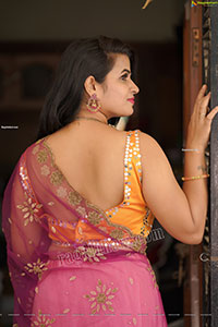 Anusha Venugopal in Pink and Yellow Embellished Lehenga