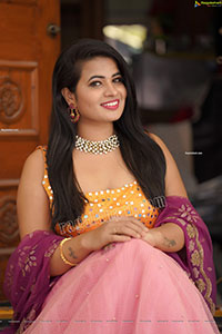 Anusha Venugopal in Pink and Yellow Embellished Lehenga