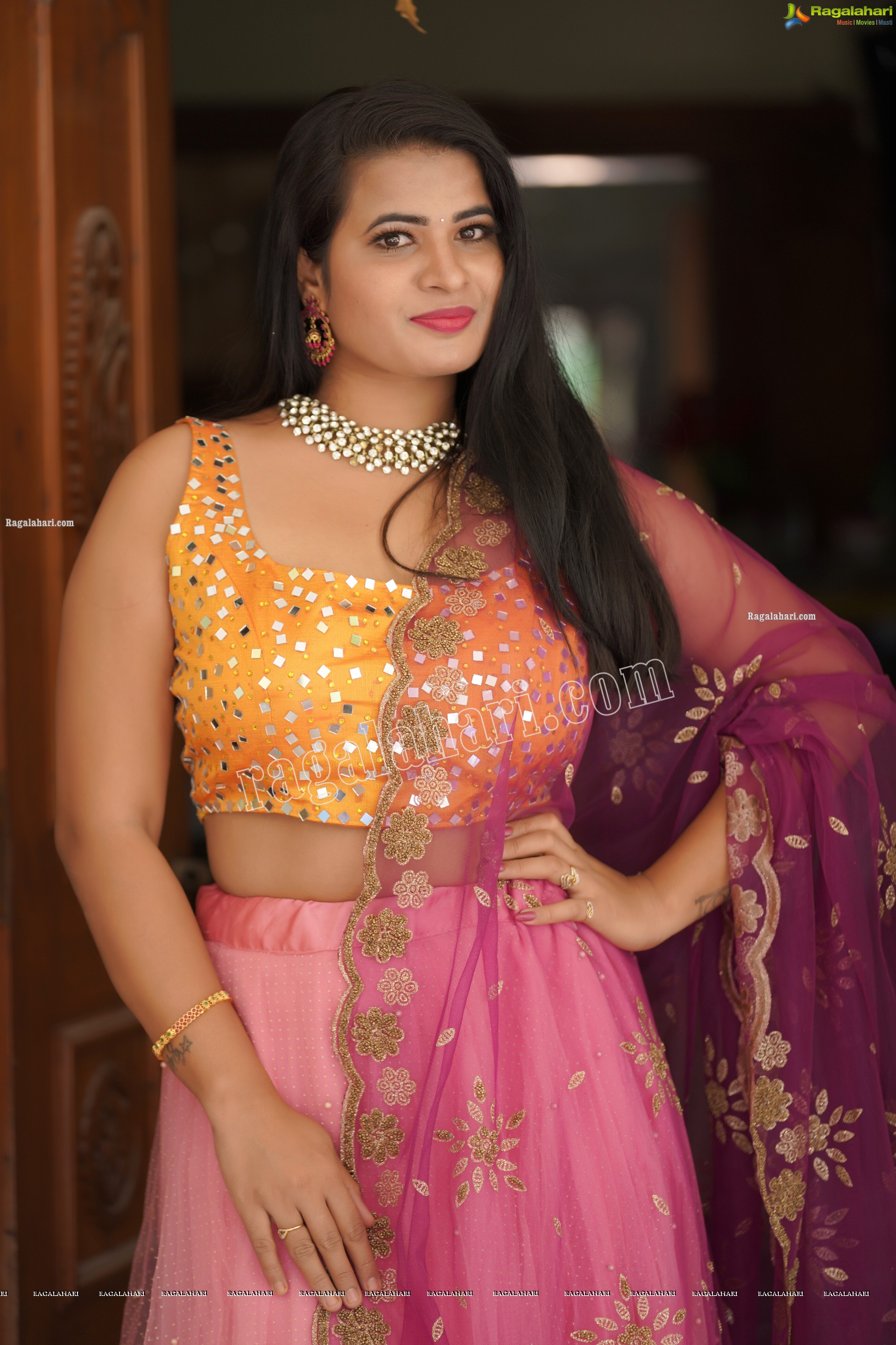 Anusha Venugopal in Pink and Yellow Embellished Lehenga Choli, Exclusive Photoshoot