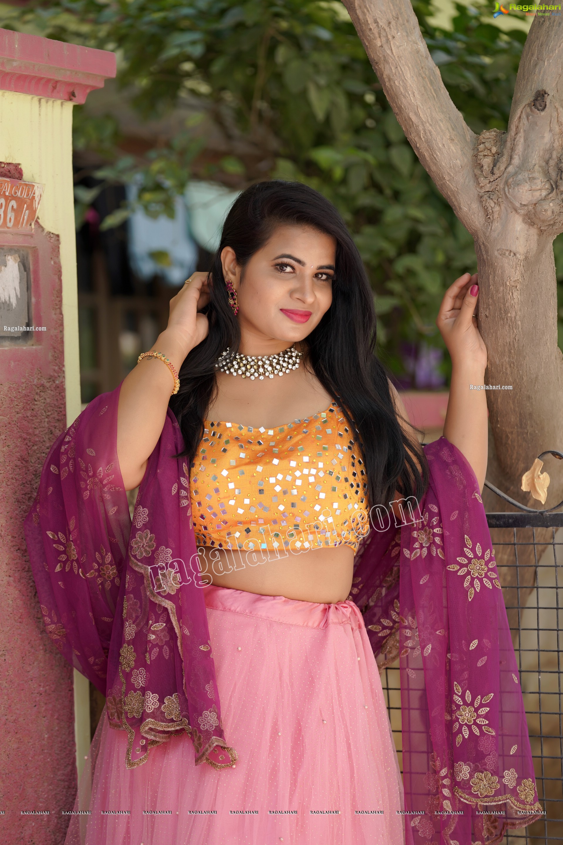 Anusha Venugopal in Pink and Yellow Embellished Lehenga Choli, Exclusive Photoshoot