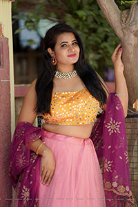 Anusha Venugopal in Pink and Yellow Embellished Lehenga