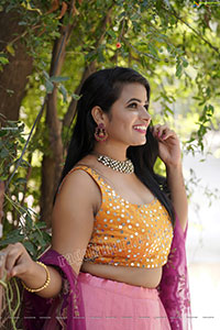 Anusha Venugopal in Pink and Yellow Embellished Lehenga