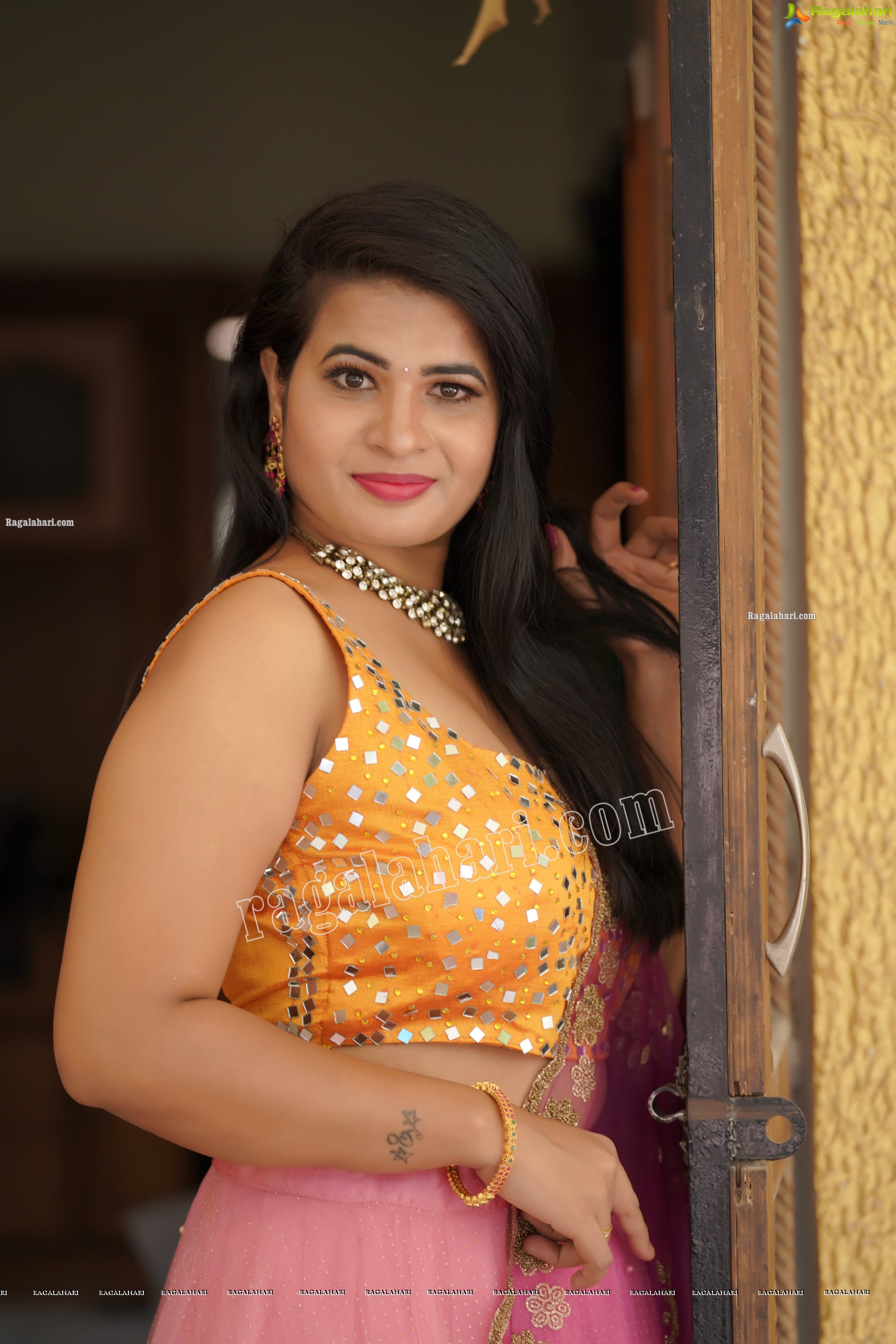 Anusha Venugopal in Pink and Yellow Embellished Lehenga Choli, Exclusive Photoshoot