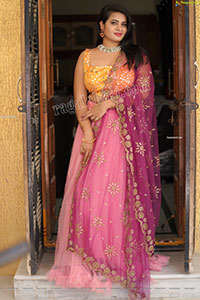 Anusha Venugopal in Pink and Yellow Embellished Lehenga