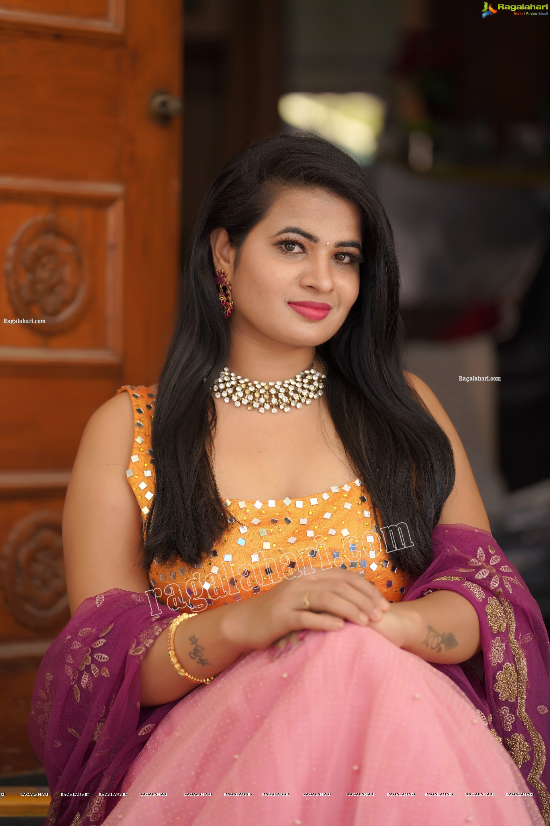 Anusha Venugopal in Pink and Yellow Embellished Lehenga Choli, Exclusive Photoshoot