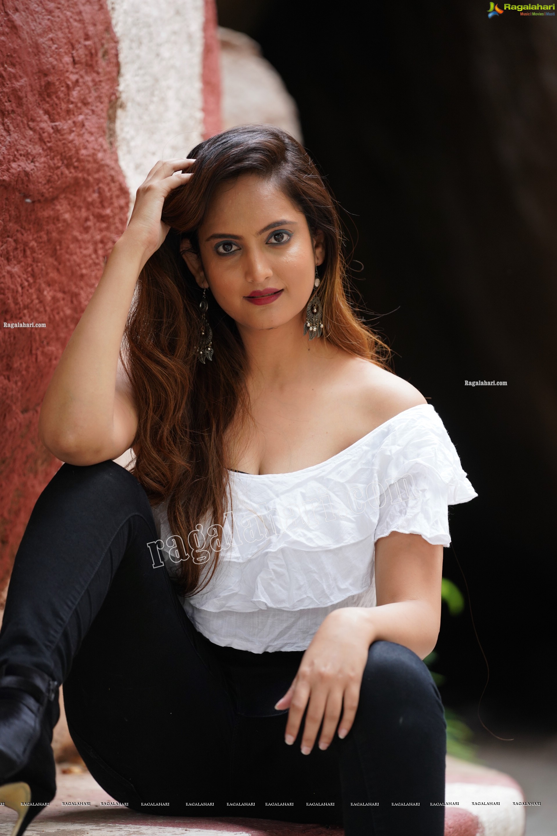 Dhriti Patel in White One-shoulder Ruffled Crop Top and Black Jeans, Exclusive Photo Shoot