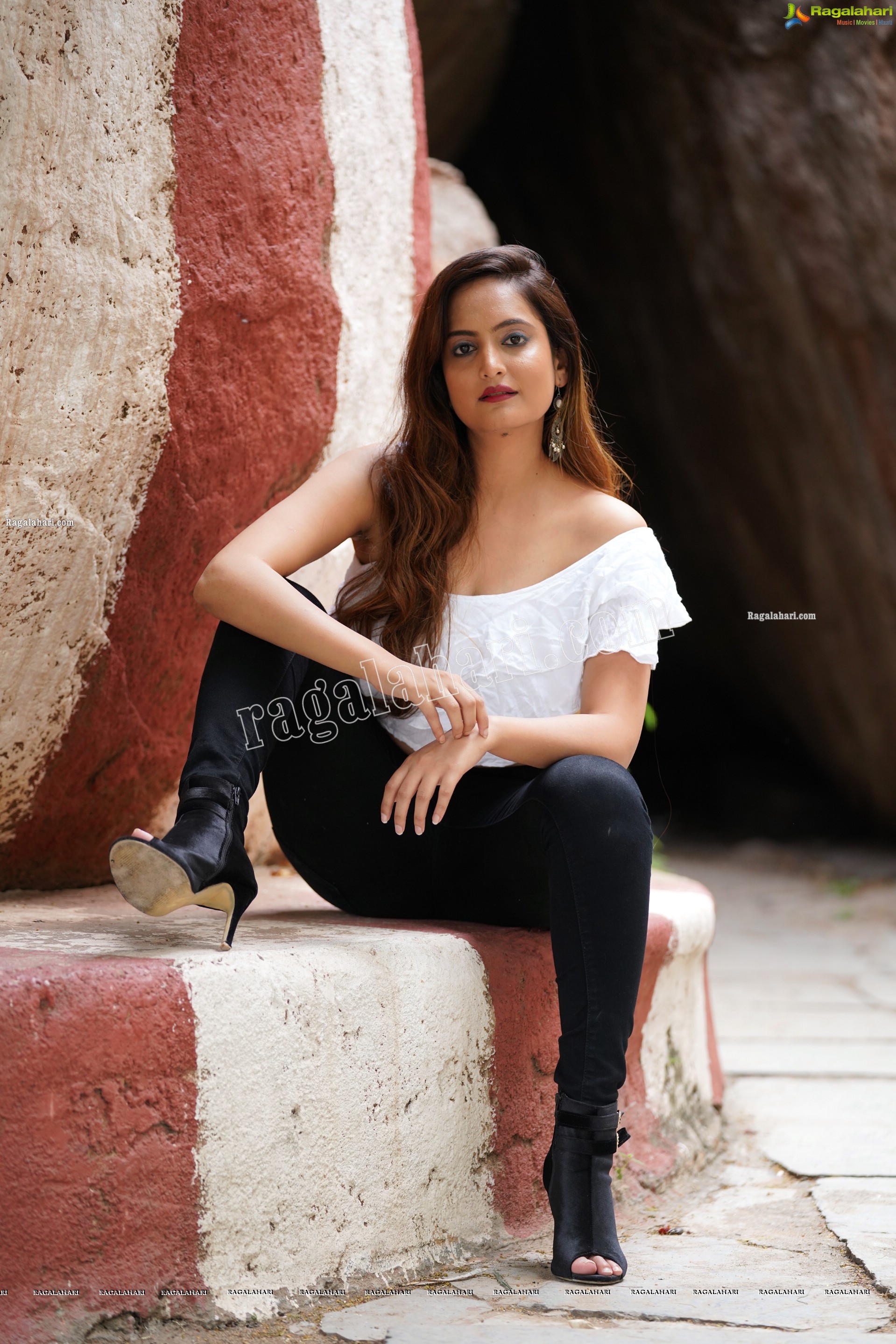 Dhriti Patel in White One-shoulder Ruffled Crop Top and Black Jeans, Exclusive Photo Shoot