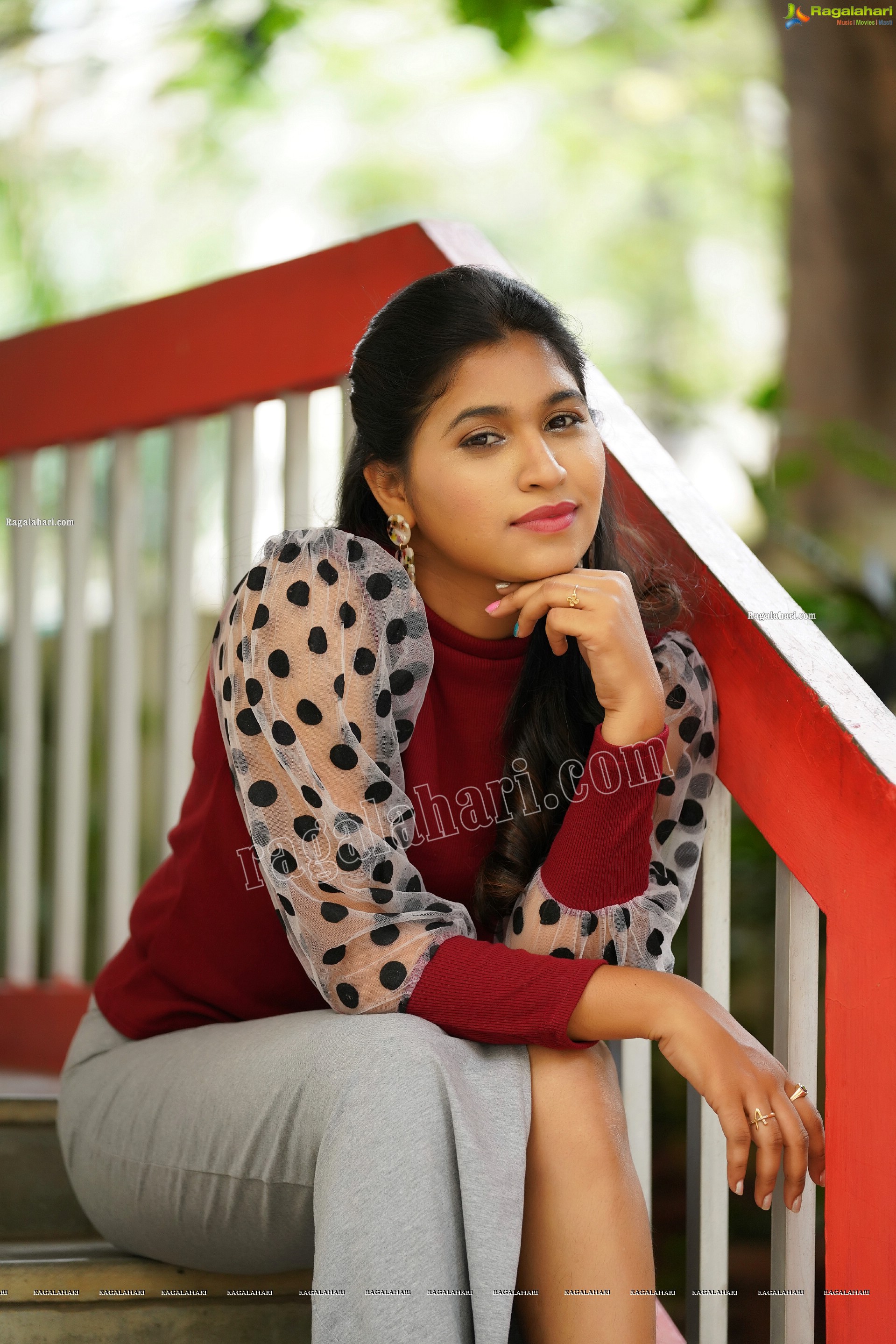 Honey Royal in Gray Side Slit Skirt and Red Top, Exclusive Photoshoot