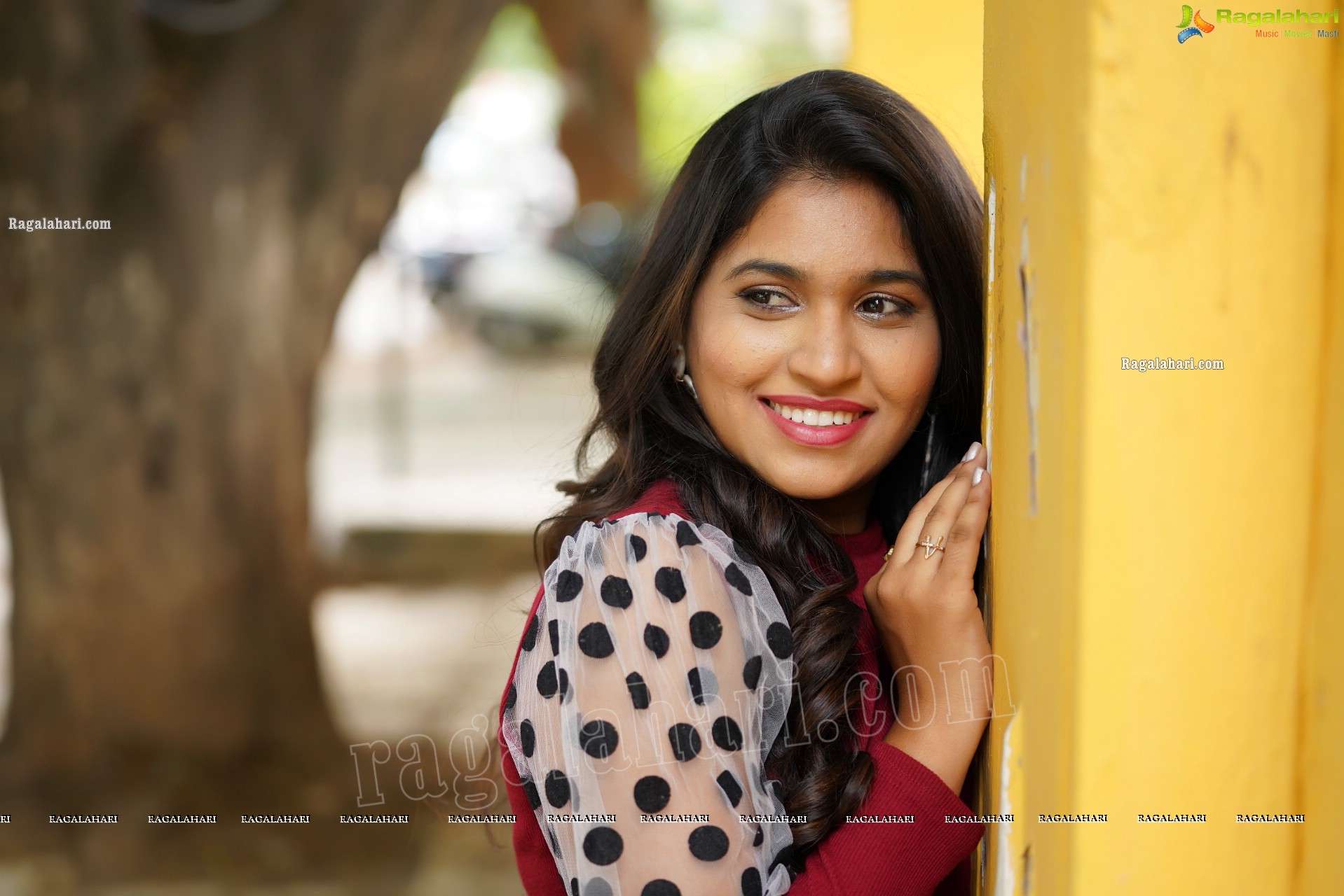 Honey Royal in Gray Side Slit Skirt and Red Top, Exclusive Photoshoot