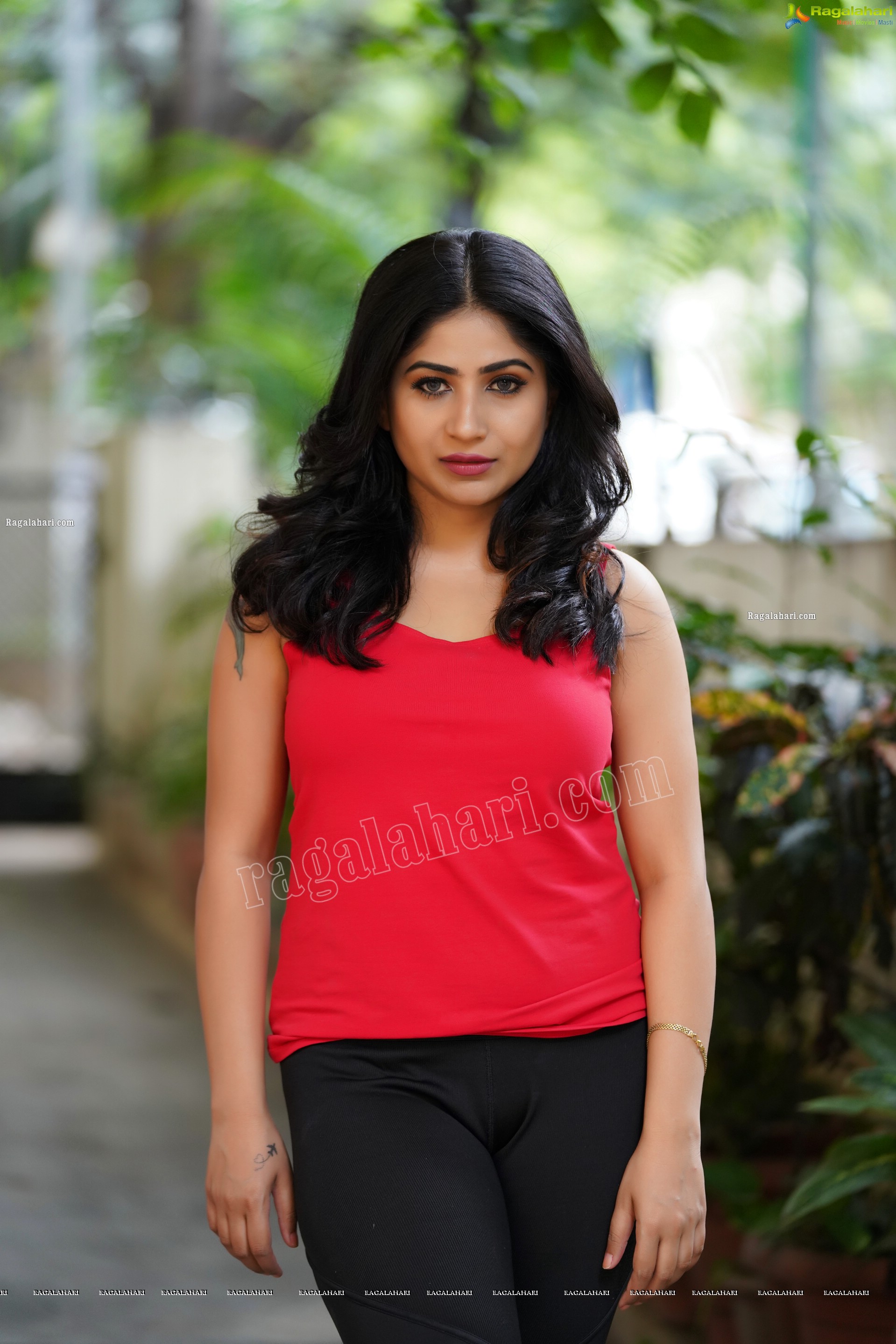 Madhulagna Das in Red Tank Top and Black Jeans, Exclusive Photoshoot