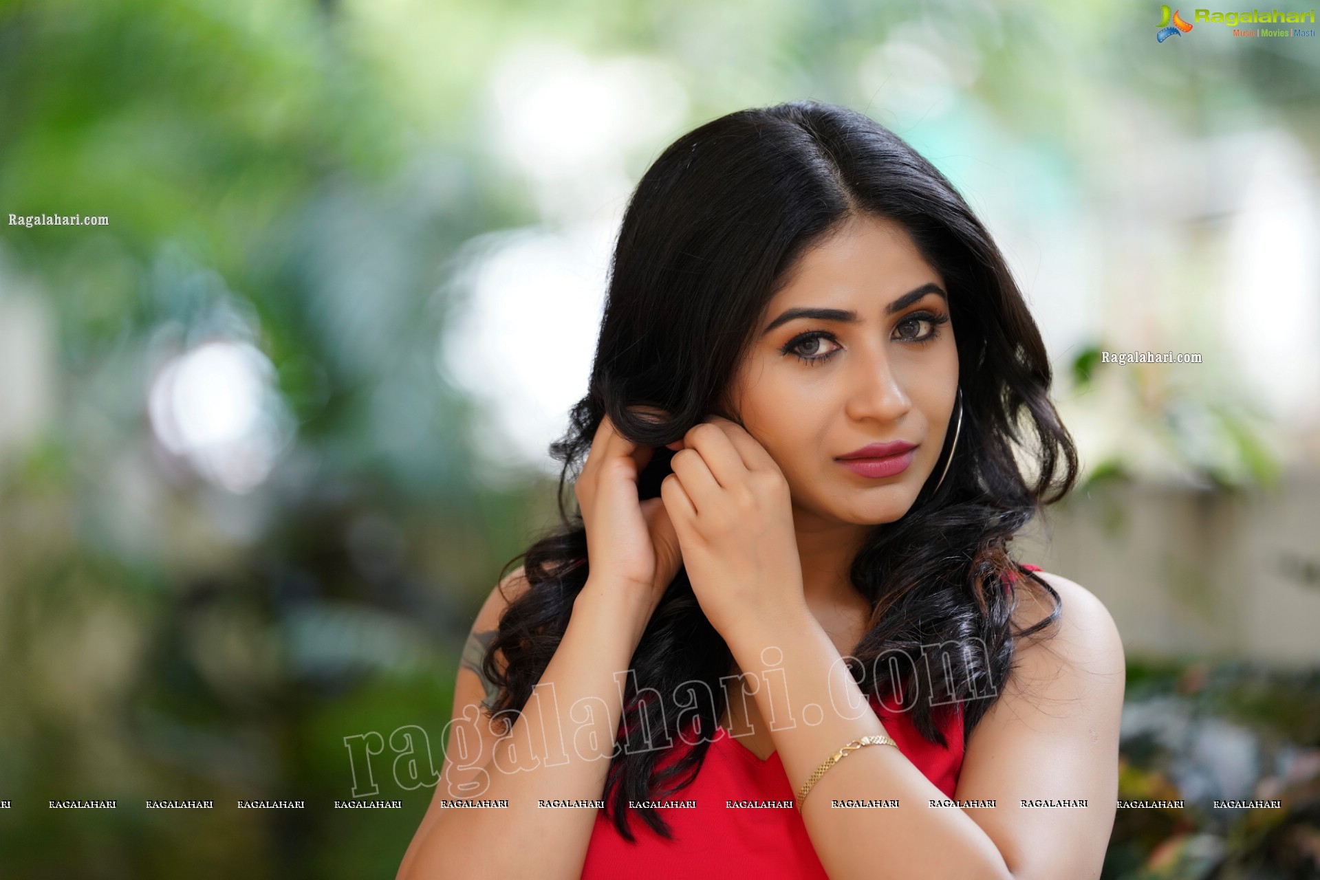 Madhulagna Das in Red Tank Top and Black Jeans, Exclusive Photoshoot