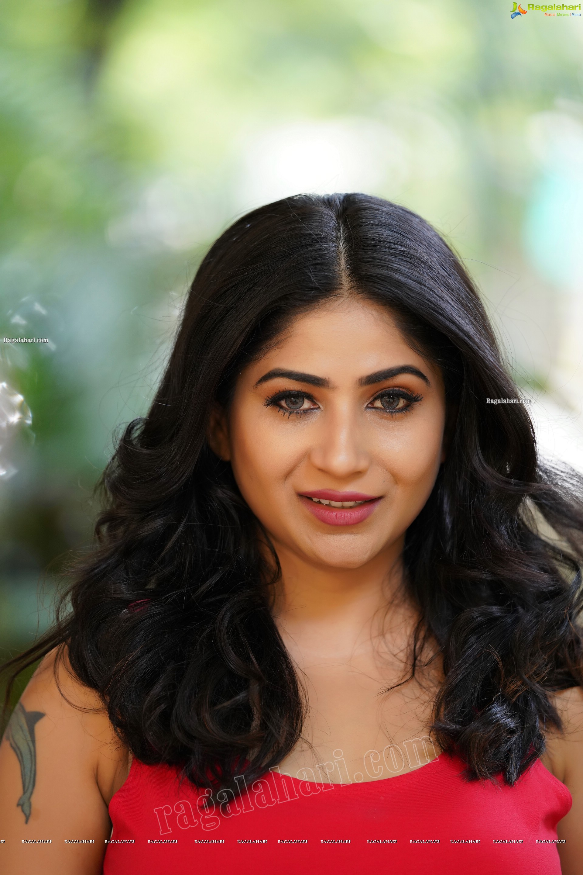 Madhulagna Das in Red Tank Top and Black Jeans, Exclusive Photoshoot