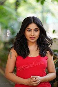 Madhulagna Das in Red Tank Top and Black Jeans