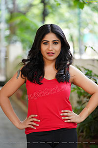 Madhulagna Das in Red Tank Top and Black Jeans