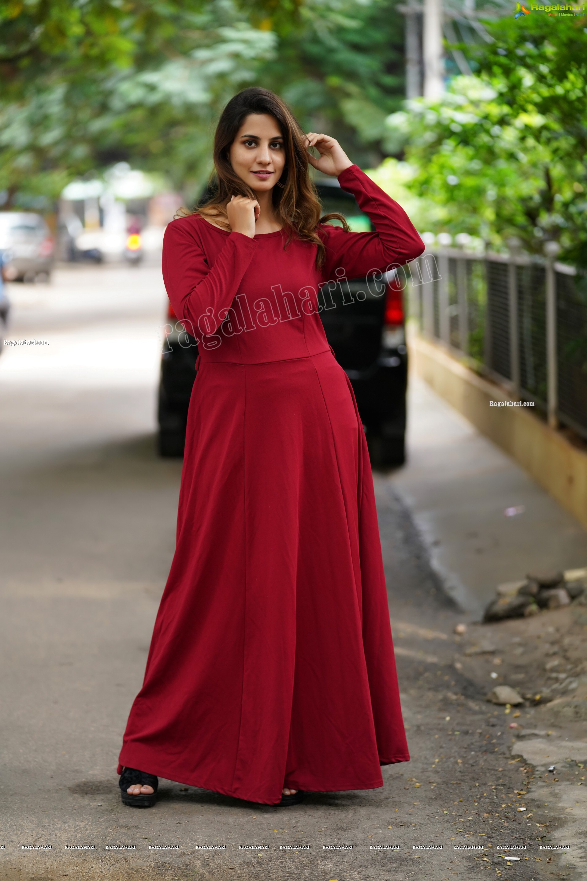 Tejal Tammali in Elegant Red Maxi Dress, Exclusive Photoshoot