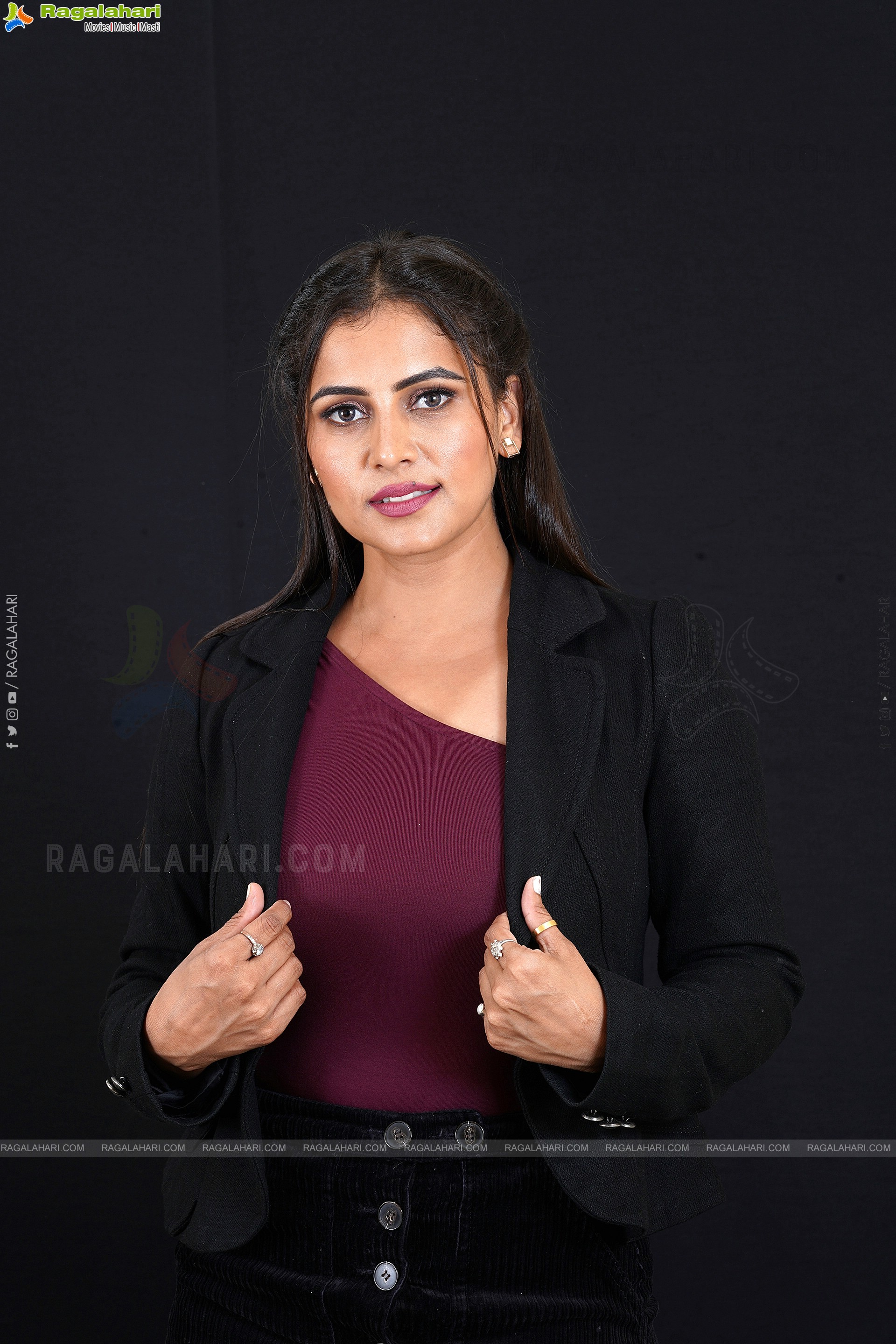 Aditi Singh in Burgundy One Shoulder Crop Top and Black Shorts, Exclusive Photo Shoot