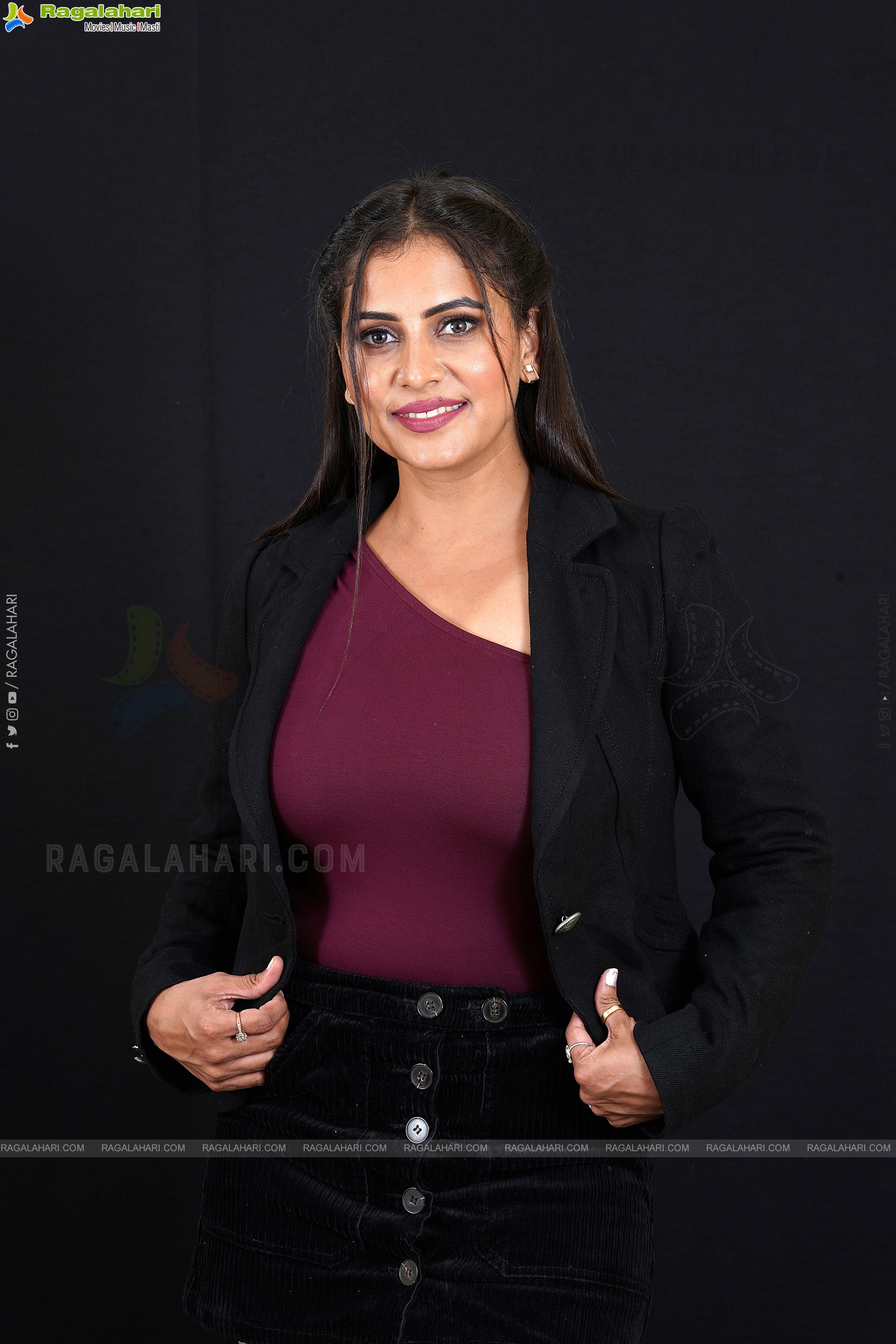 Aditi Singh in Burgundy One Shoulder Crop Top and Black Shorts, Exclusive Photo Shoot