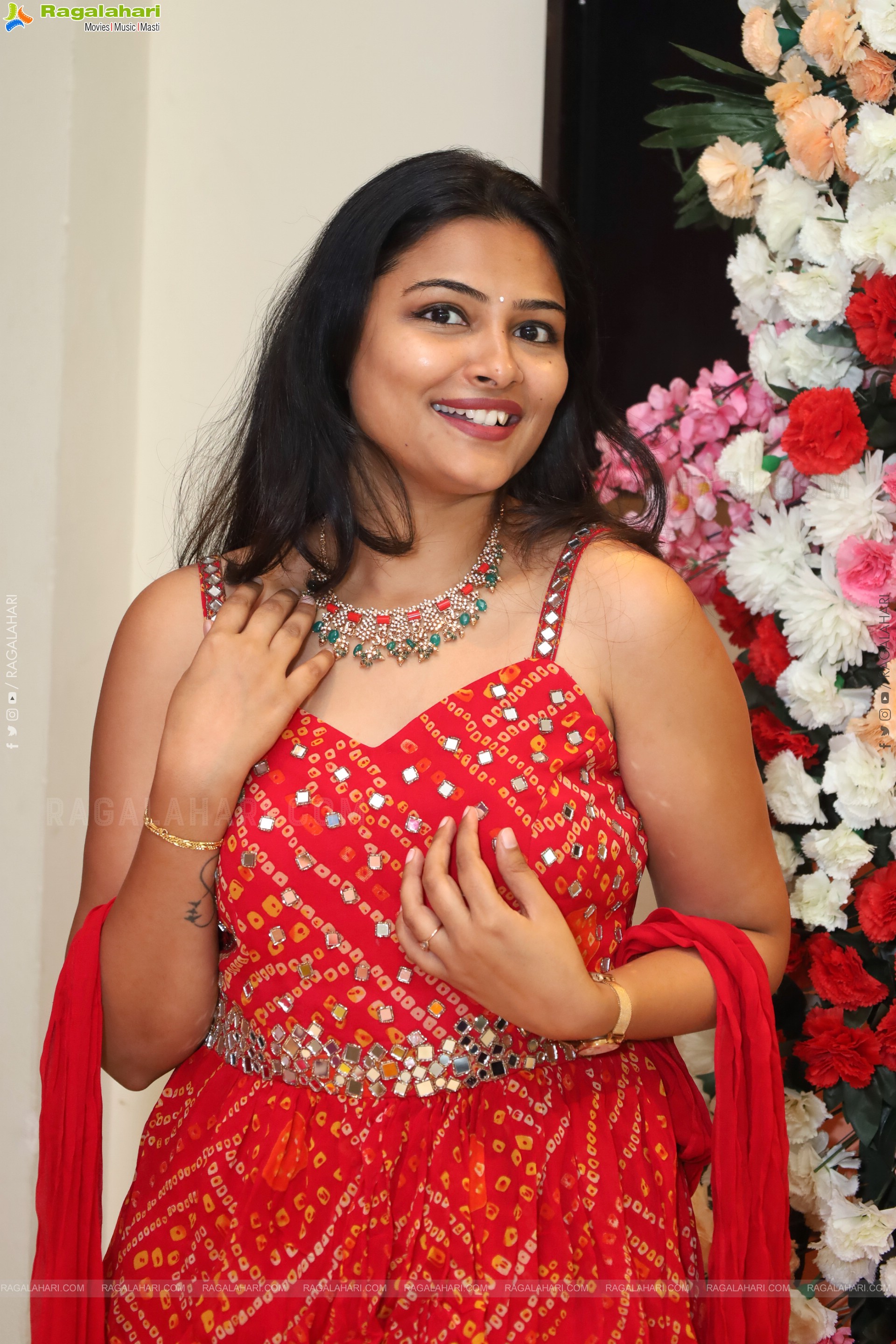 Priya Inturu in Red Designer Dress, HD Photo Gallery