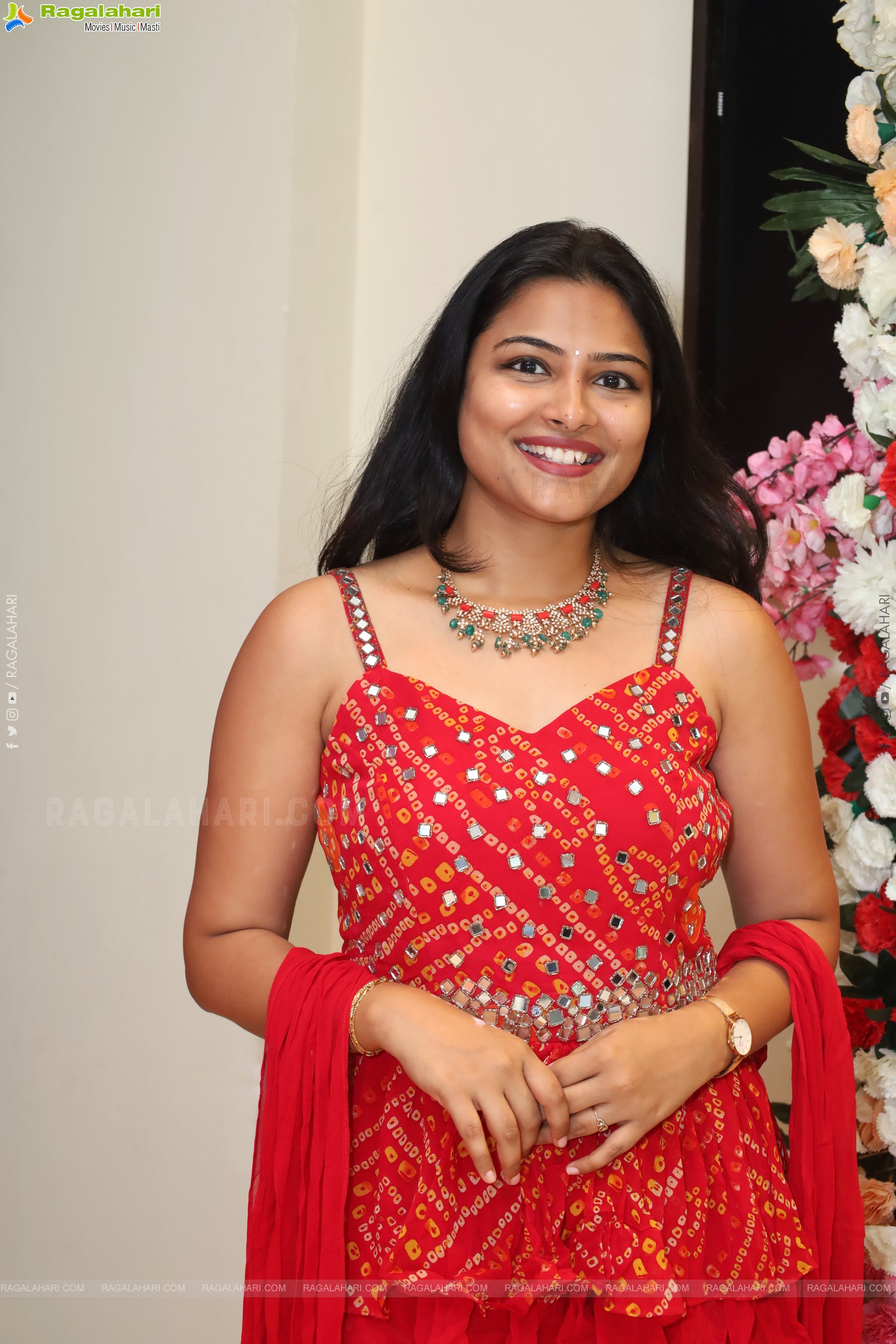 Priya Inturu in Red Designer Dress, HD Photo Gallery