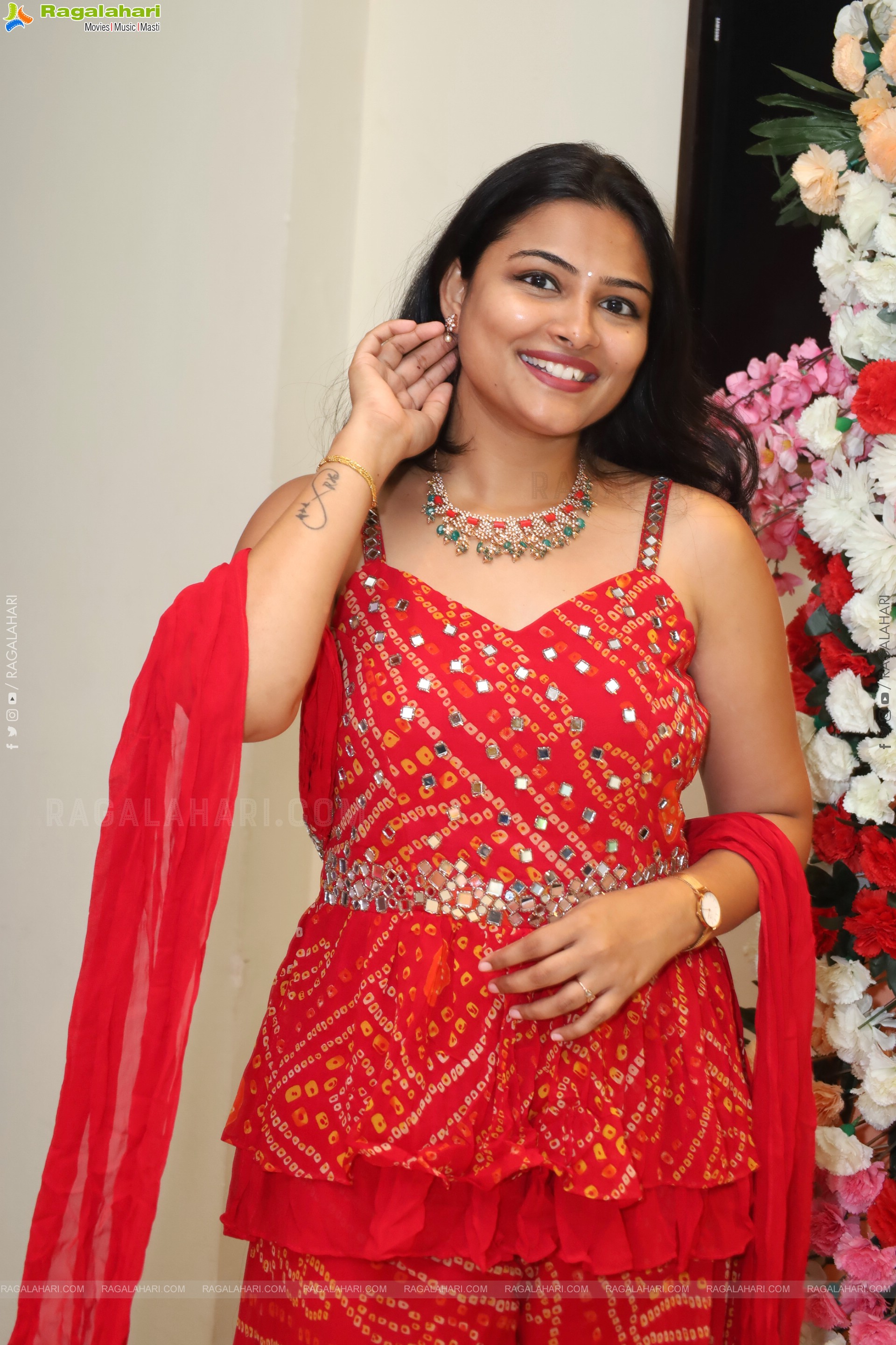 Priya Inturu in Red Designer Dress, HD Photo Gallery