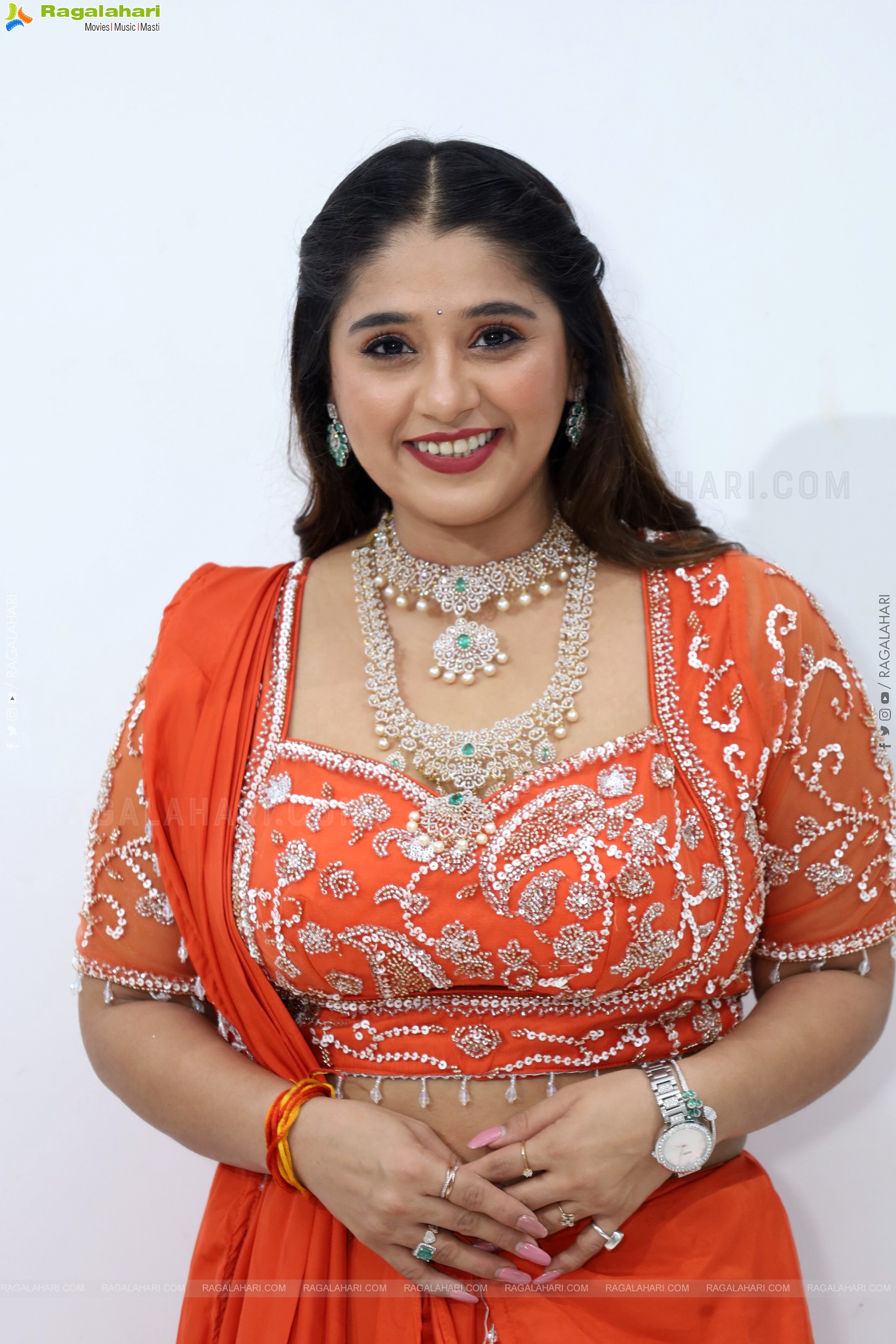 Chandni Bhagwanani in Orange Lehenga Choli, HD Gallery