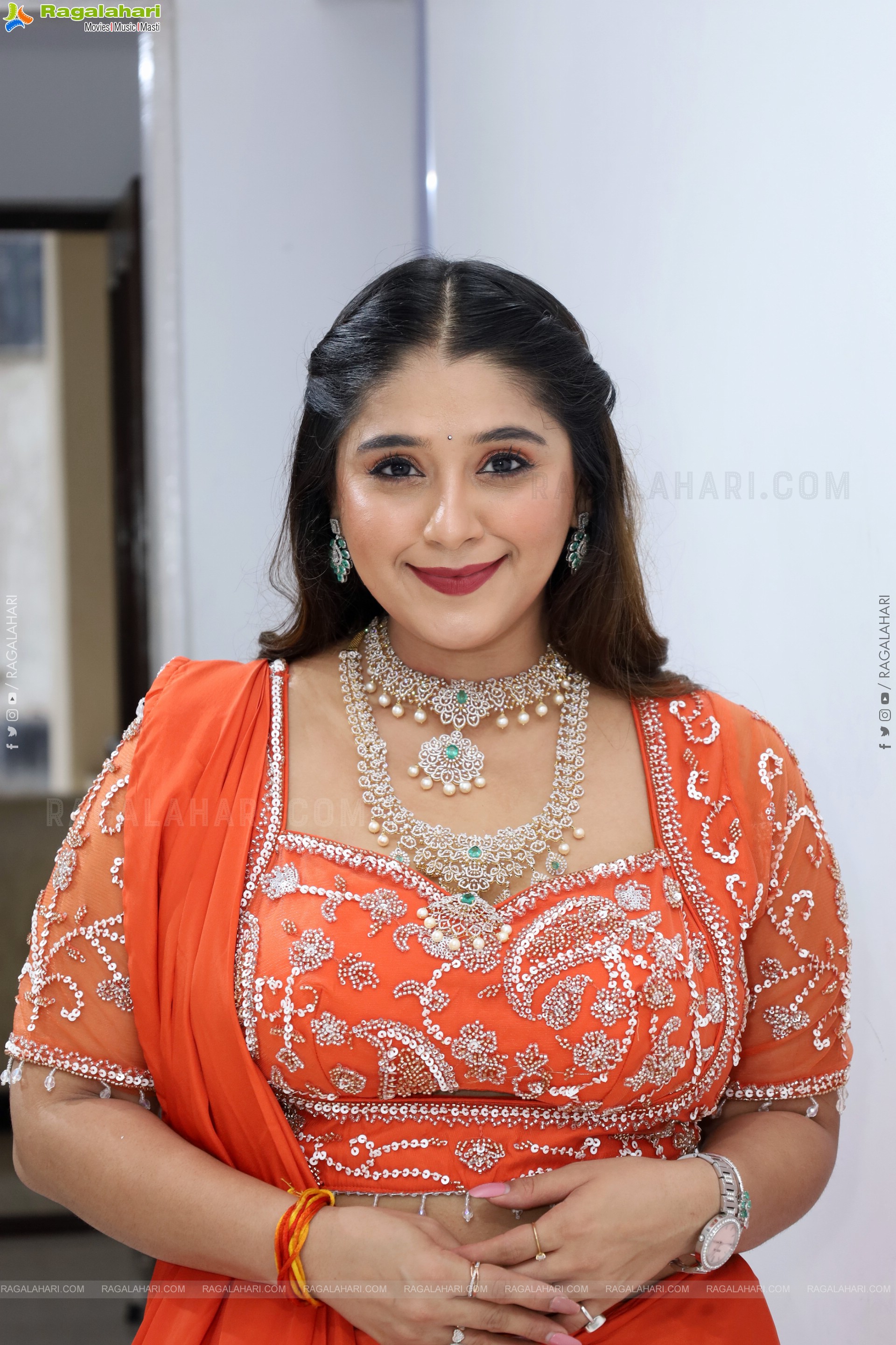 Chandni Bhagwanani in Orange Lehenga Choli, HD Gallery