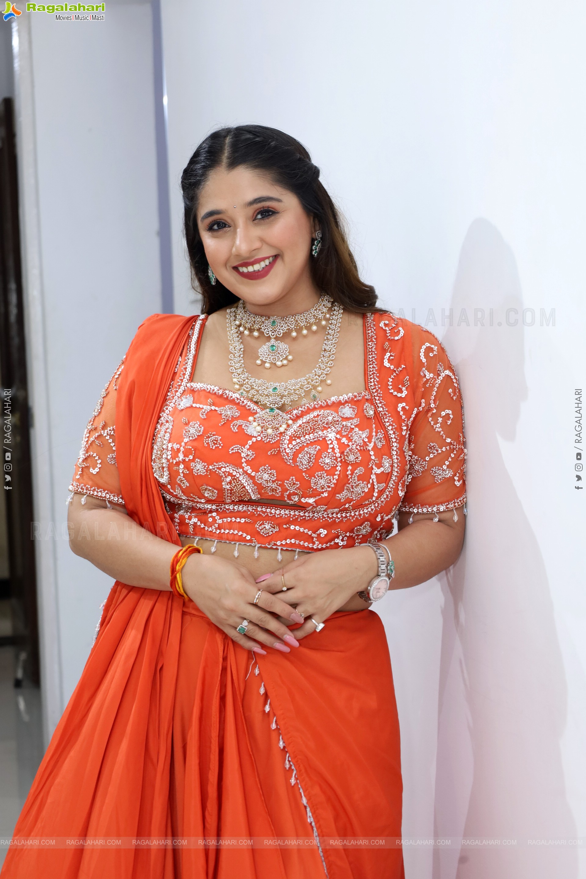 Chandni Bhagwanani in Orange Lehenga Choli, HD Gallery
