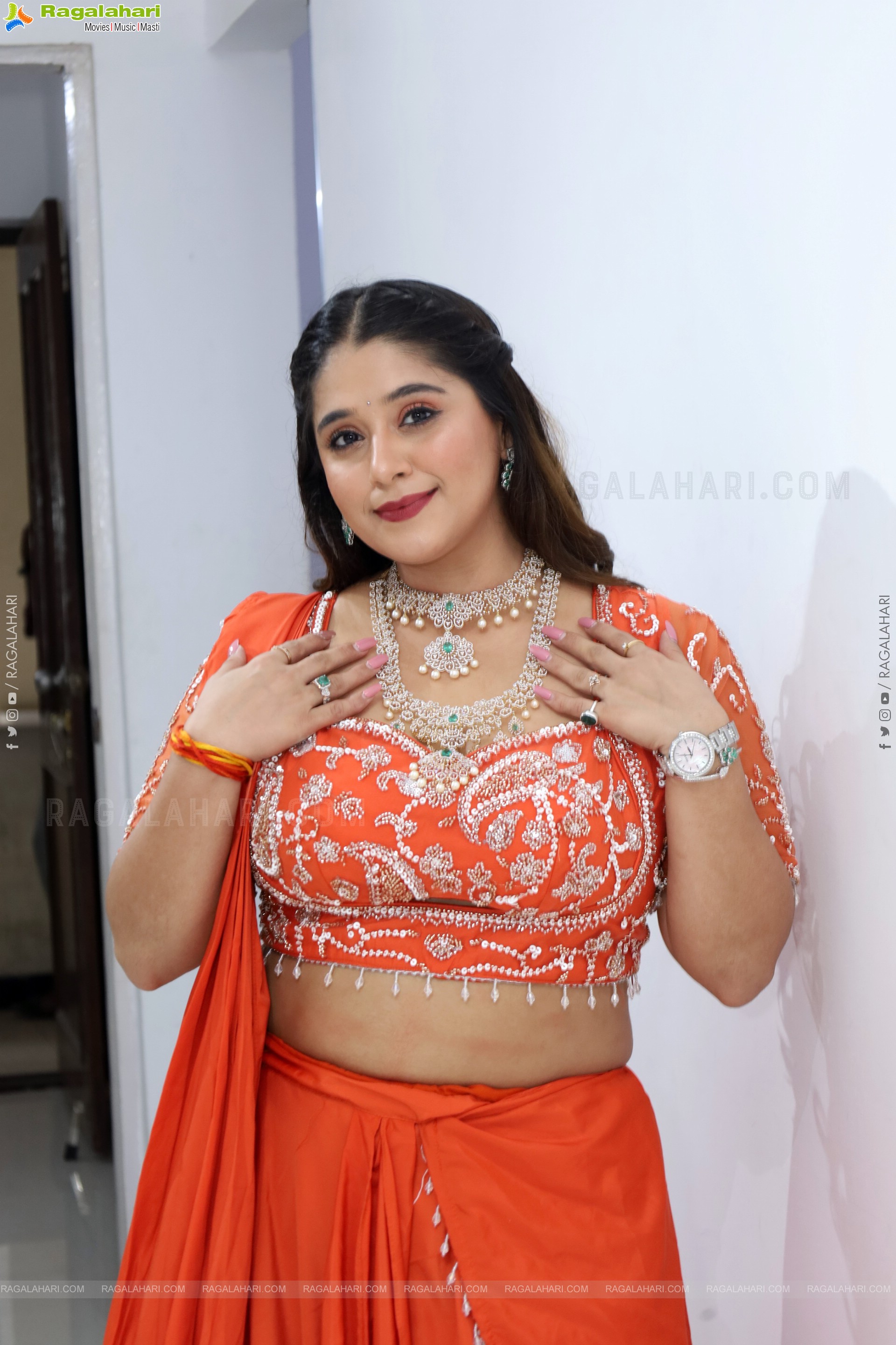 Chandni Bhagwanani in Orange Lehenga Choli, HD Gallery